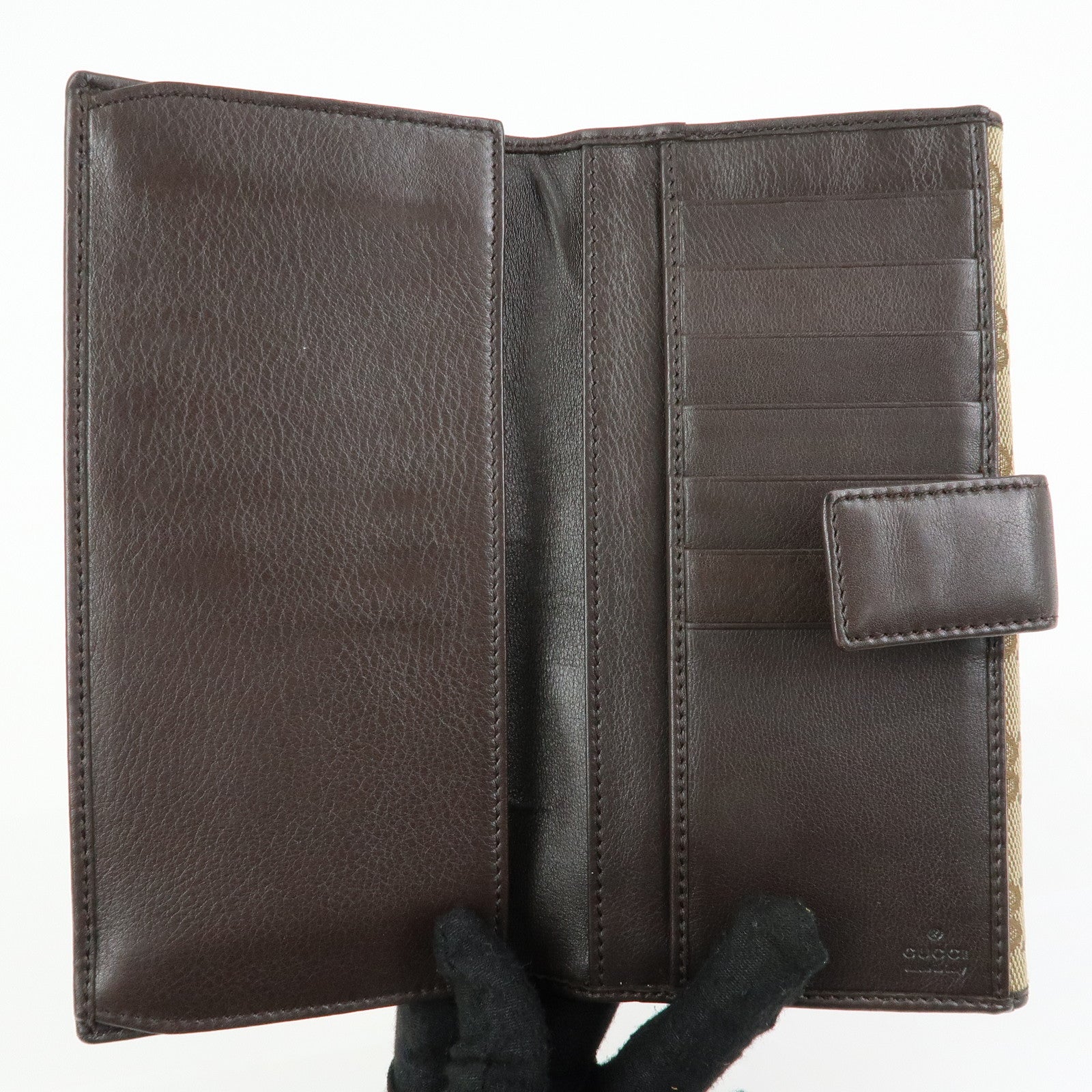 GUCCI GG Canvas Leather Long Wallet Beige Brown 257012