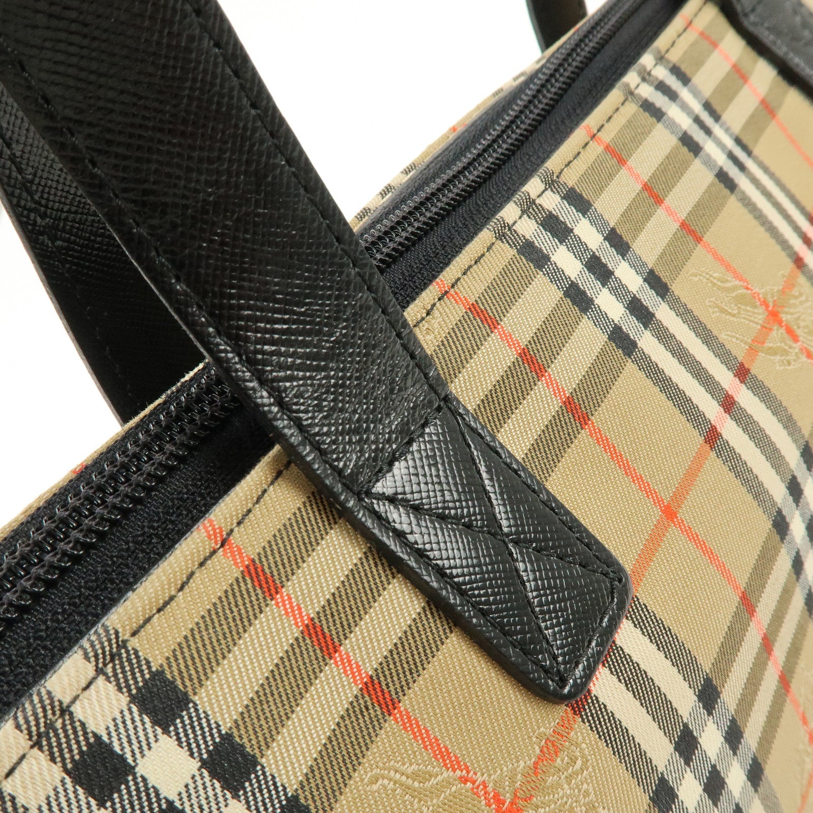 BURBERRY Canvas Leather Nova Plaid Tote Bag Hand Bag Brown Black