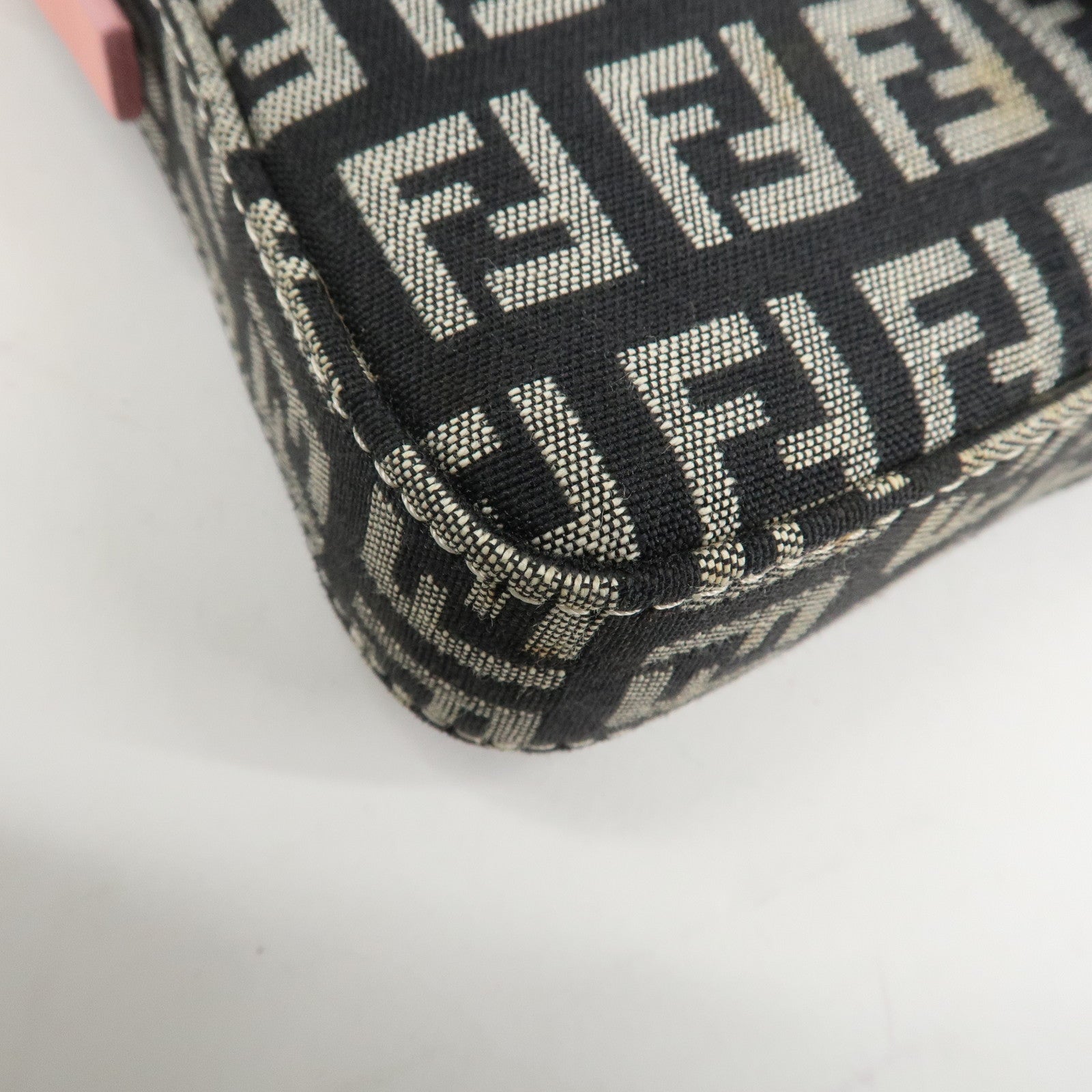 FENDI Small Mamma Baguette Zucchino Canvas Leather Hand Bag 8BK005 Used