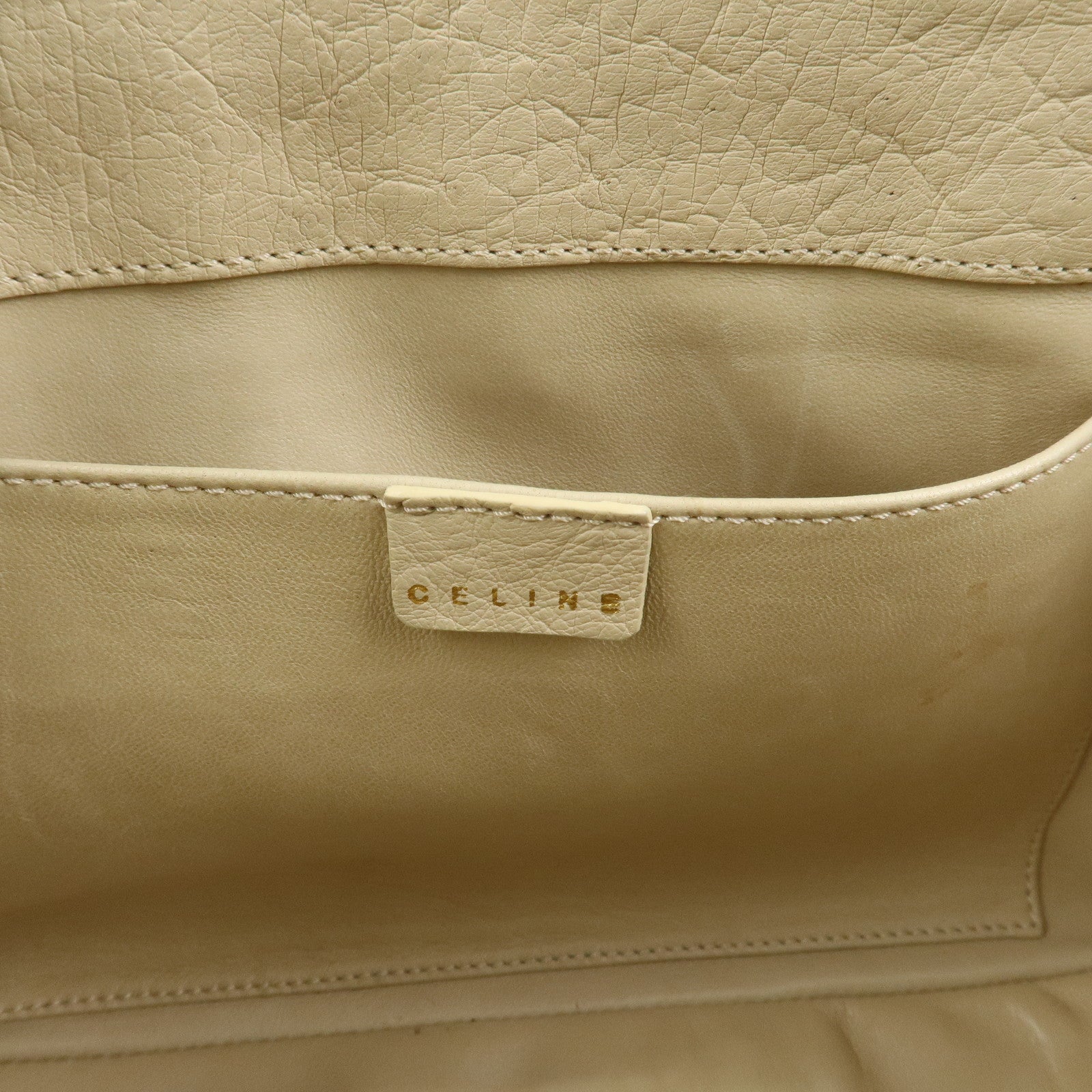 CELINE Ostrich Leather Boogie Bag Hand Bag Tote Bag Ivory
