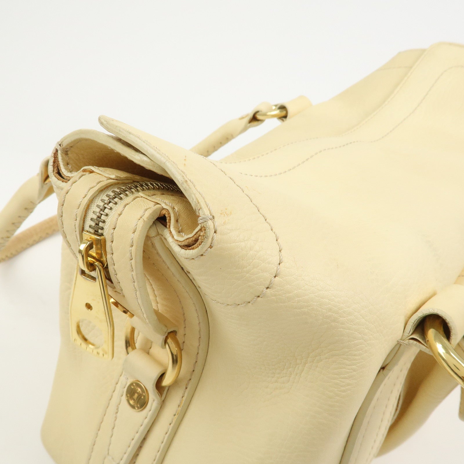 CELINE Macadam Logo Leather Tote Bag Hand bag Shoulder Bag Creme