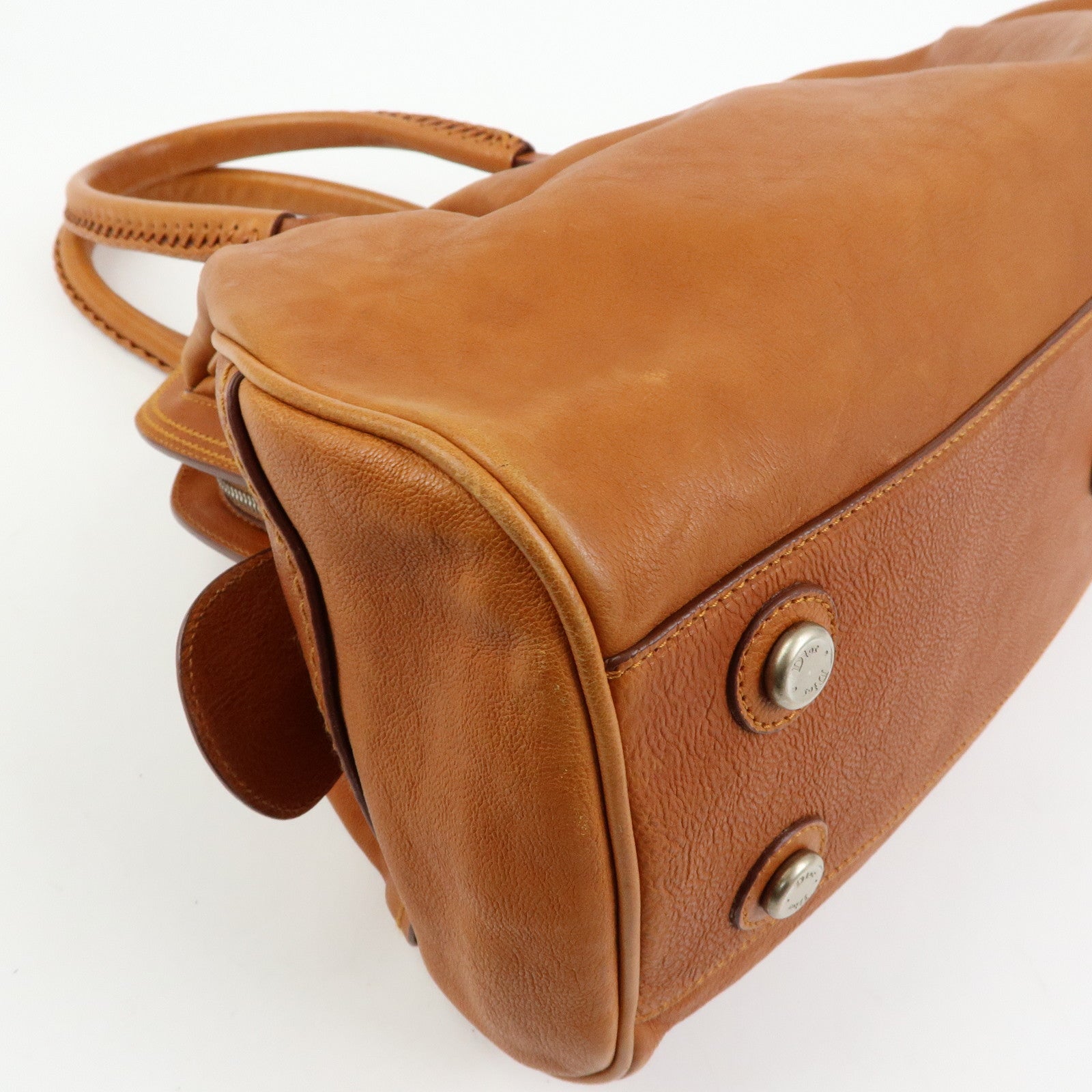 Christian Dior Leather Hand Bag Boston Bag Doctor's Bag Brown