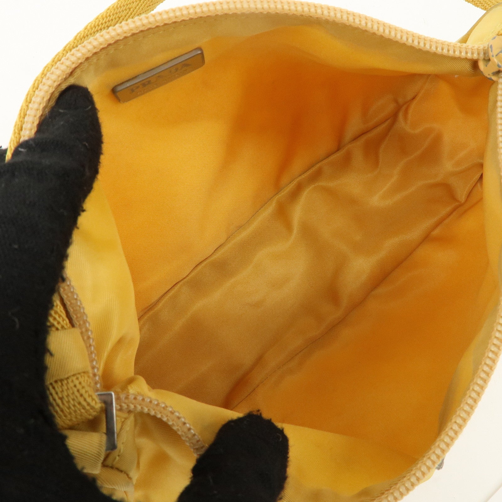 PRADA Triangle Logo Nylon Pouch Shoulder Bag Hand Bag Yellow Used
