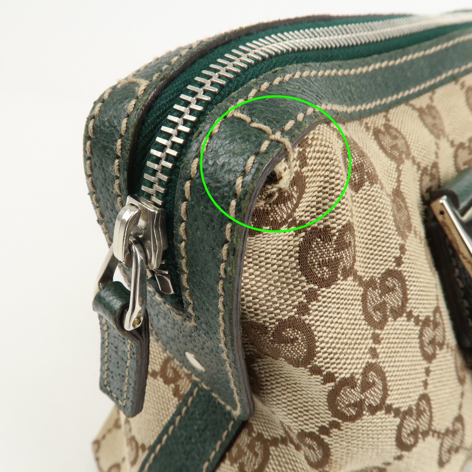 GUCCI Sherry GG Canvas Leather Hand Bag Beige Green 145759