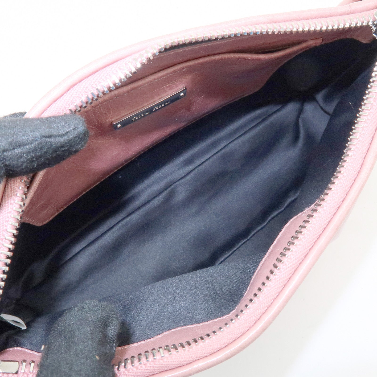 MIU MIU Side Ribbon Leather Shoulder Bag Hand Bag Pink RR1892