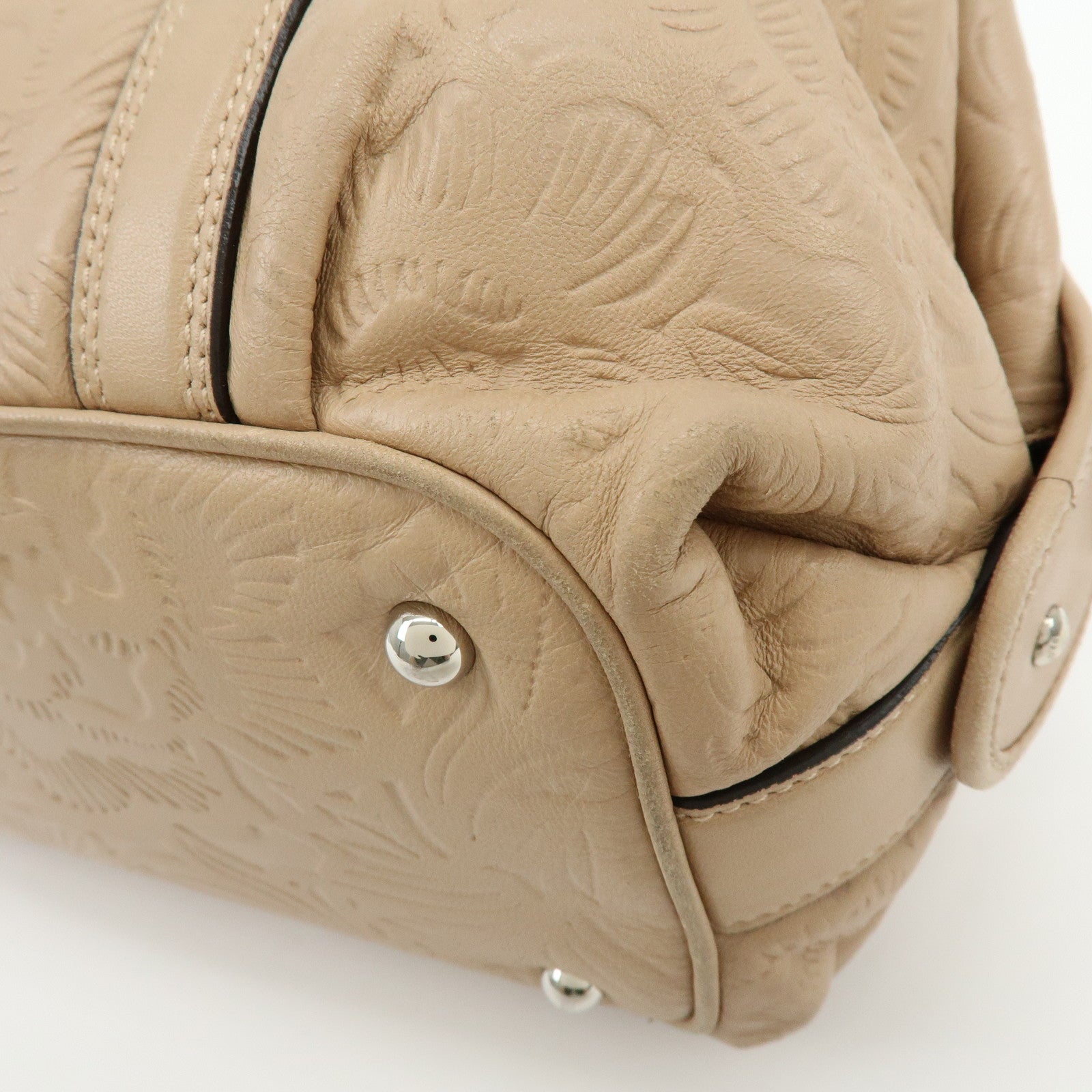 LOEWE Anagram Leather Mini Boston Bag Tote Hand Shoulder Bag Beige