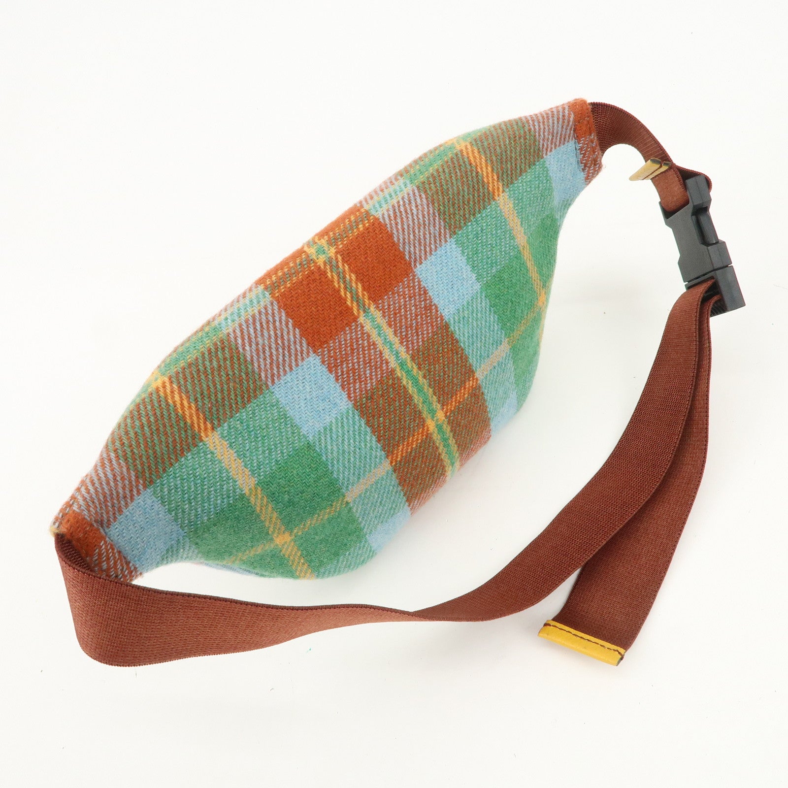 GUCCI Children's Wool Leather Body Bag Waist Bag Brown Green 502095