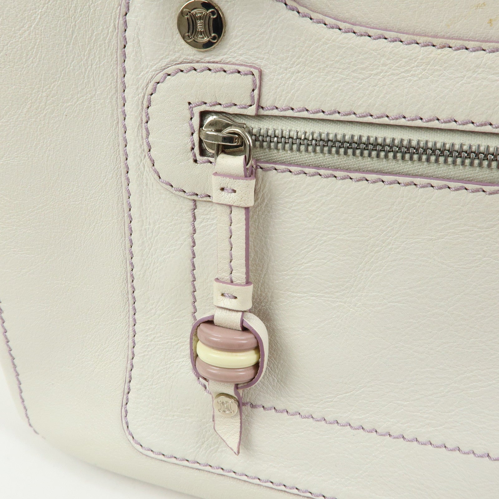 CELINE Macadam Leather Boogie Bag Hand Bag Tote Bag White Purple