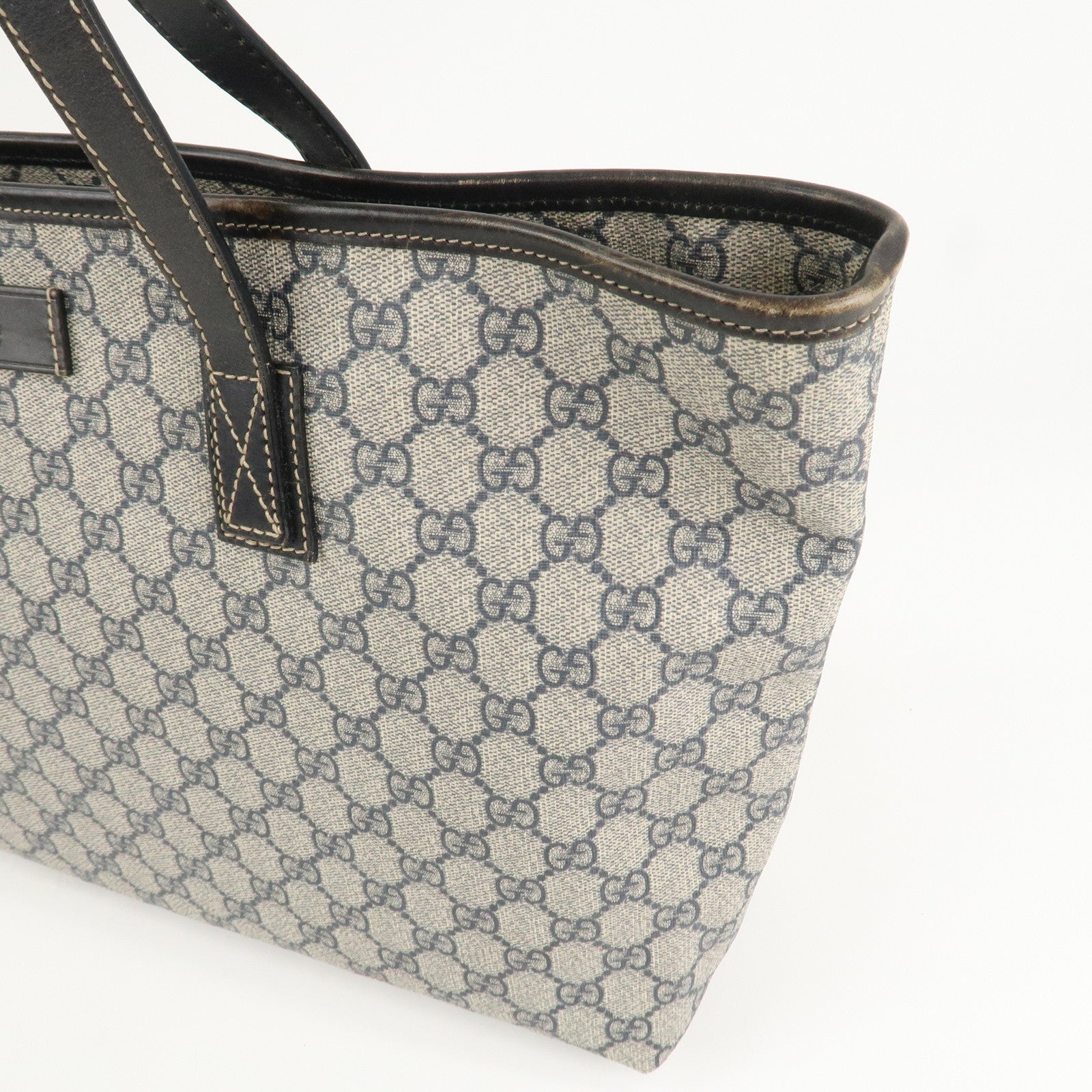 GUCCI GG Supreme Leather Tote Bag Hand Bag Beige Navy 211137