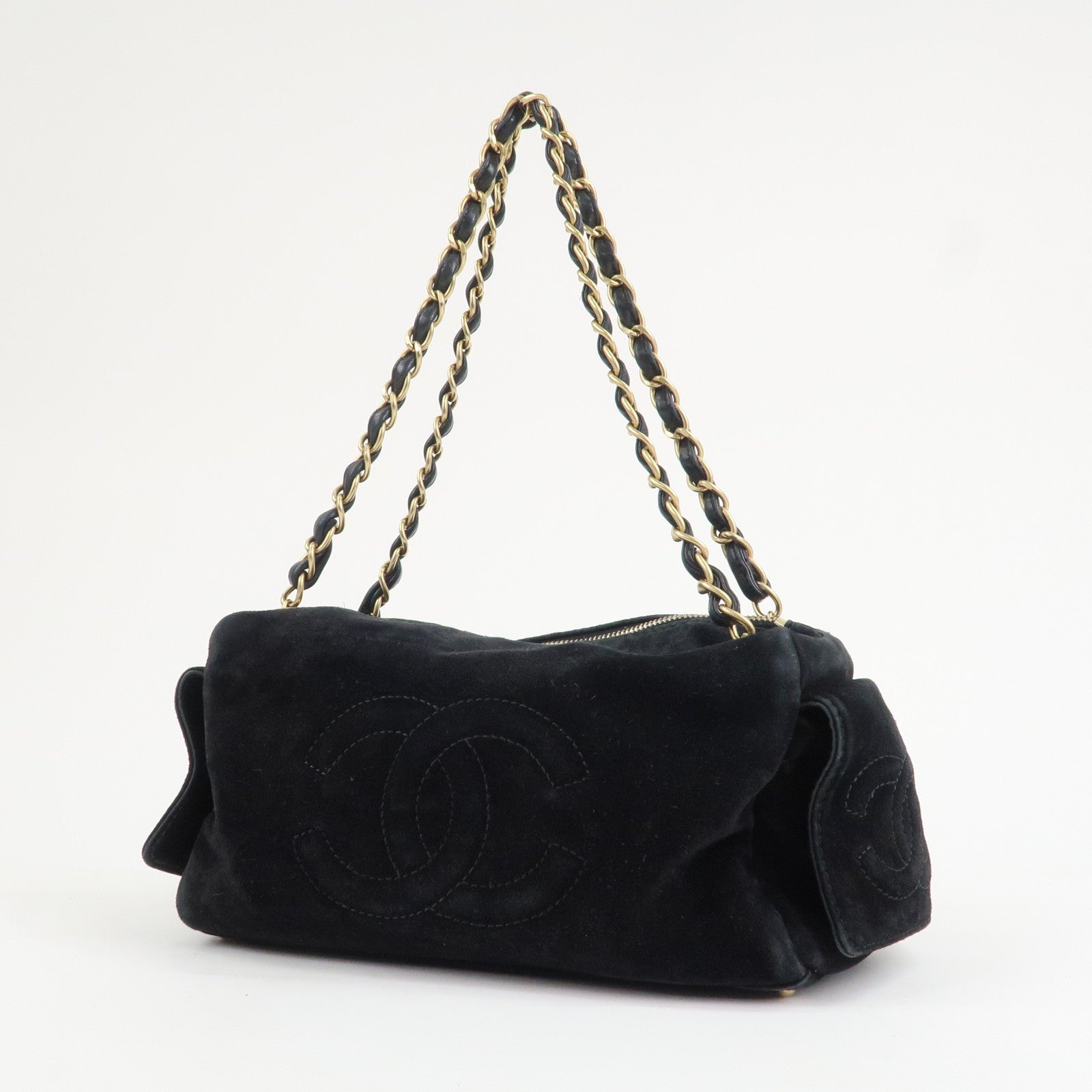 CHANEL COCO Mark Suede Leather Chain Shoulder Bag Black