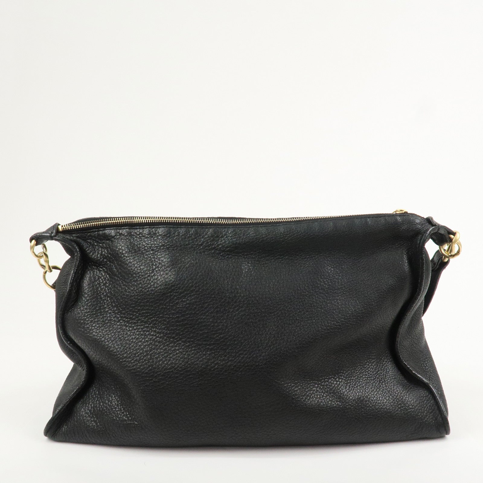 CHANEL Logo Leather Shoulder Bag Hand Bag Black