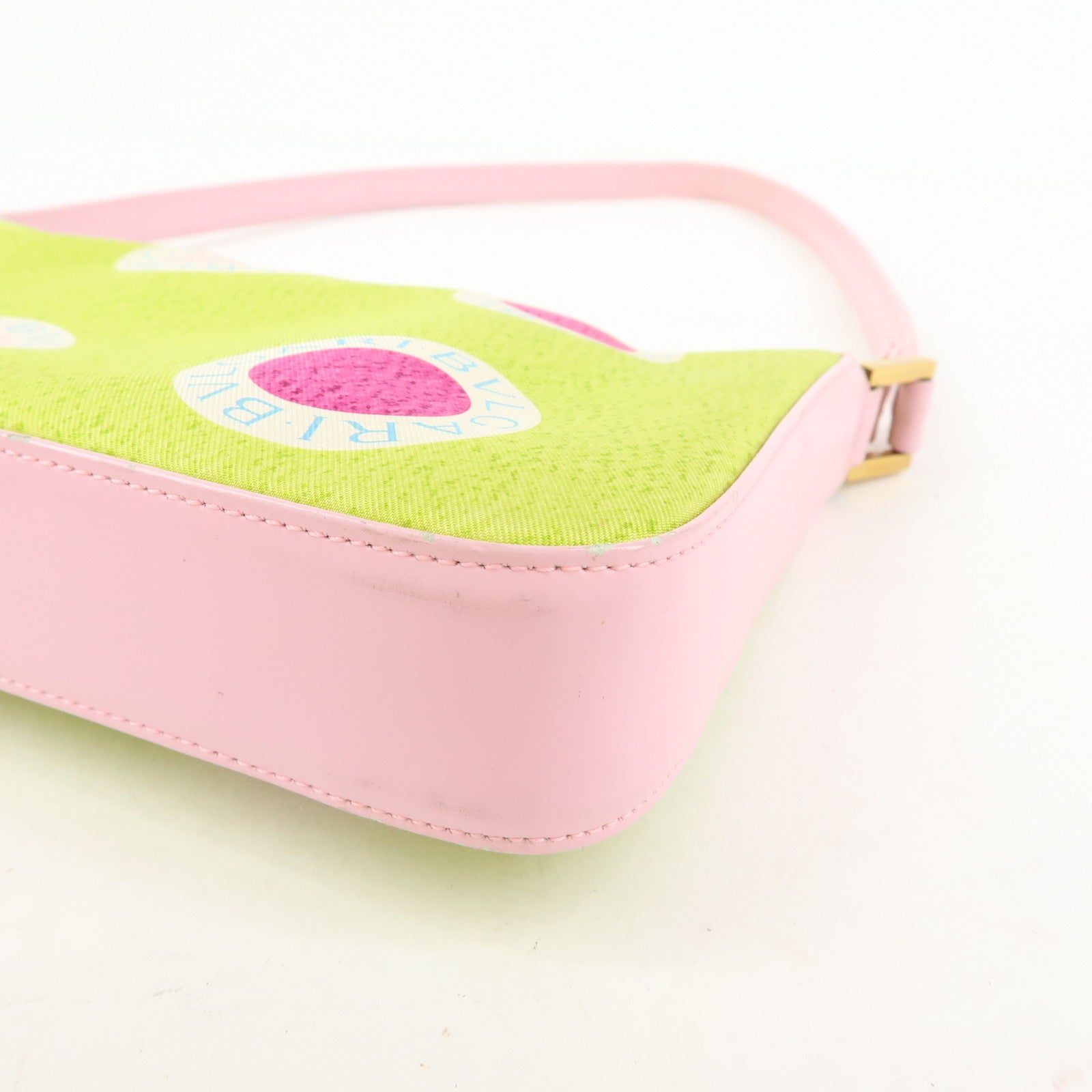 BVLGARI Nylon Leather Shoulder Bag Hand Bag Light Pink Light Green