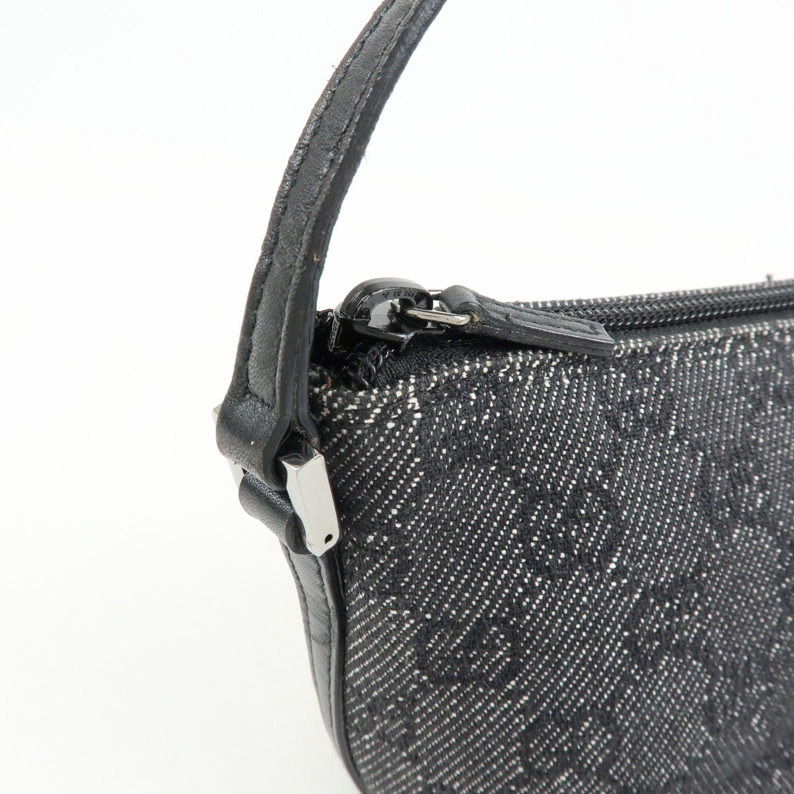 GUCCI Boat Bag GG Denim Leather Hand Bag Navy Black 07198