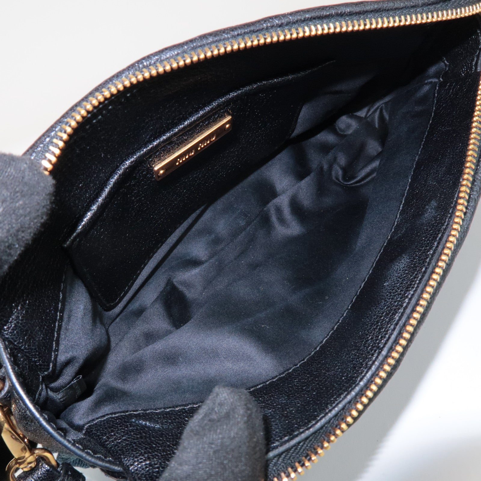 MIU MIU Matelasse Denim Leather Clutch Bag Wrist Bag Blue 5NE001