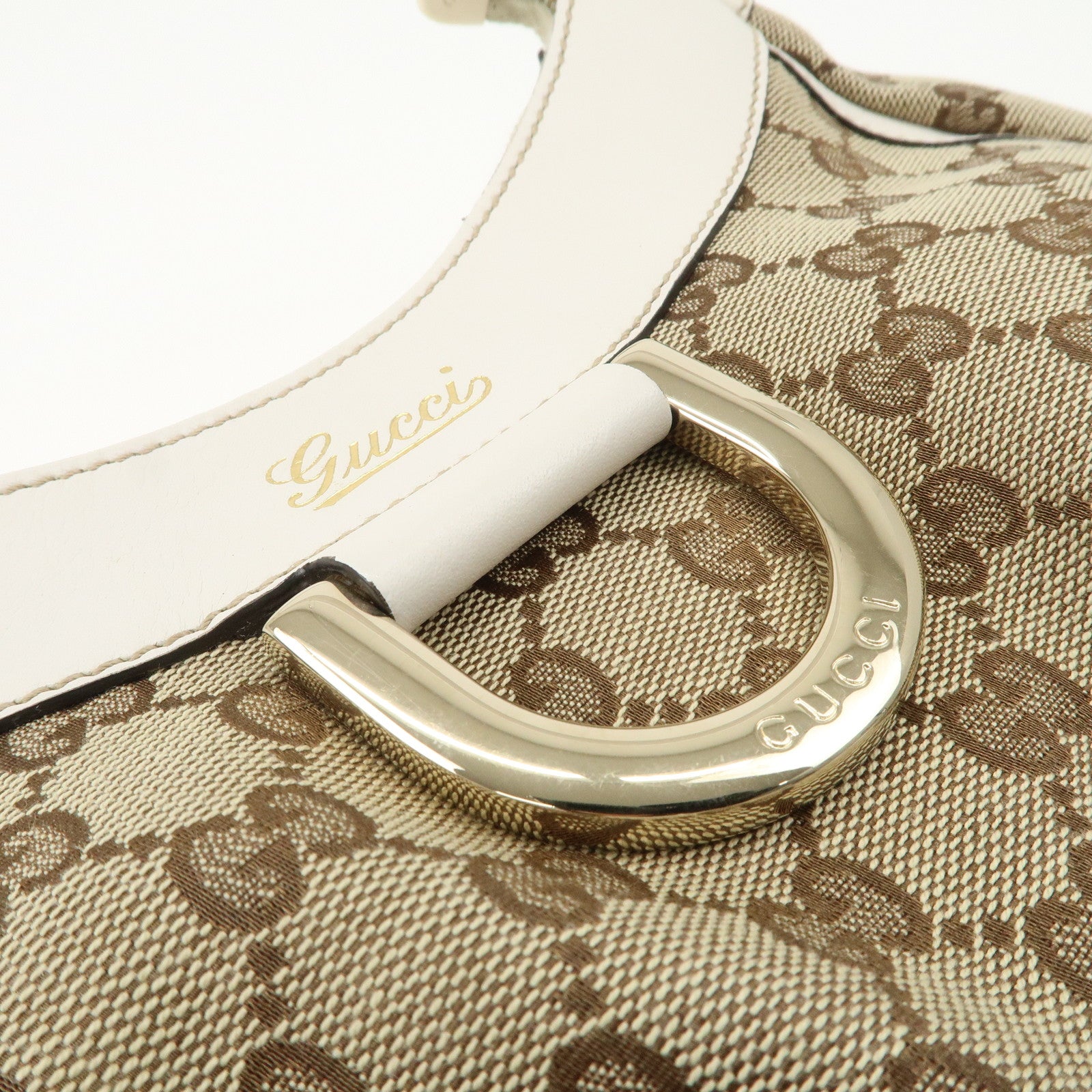 GUCCI Abbey Leather GG Canvas Shoulder Bag Beige White 190525