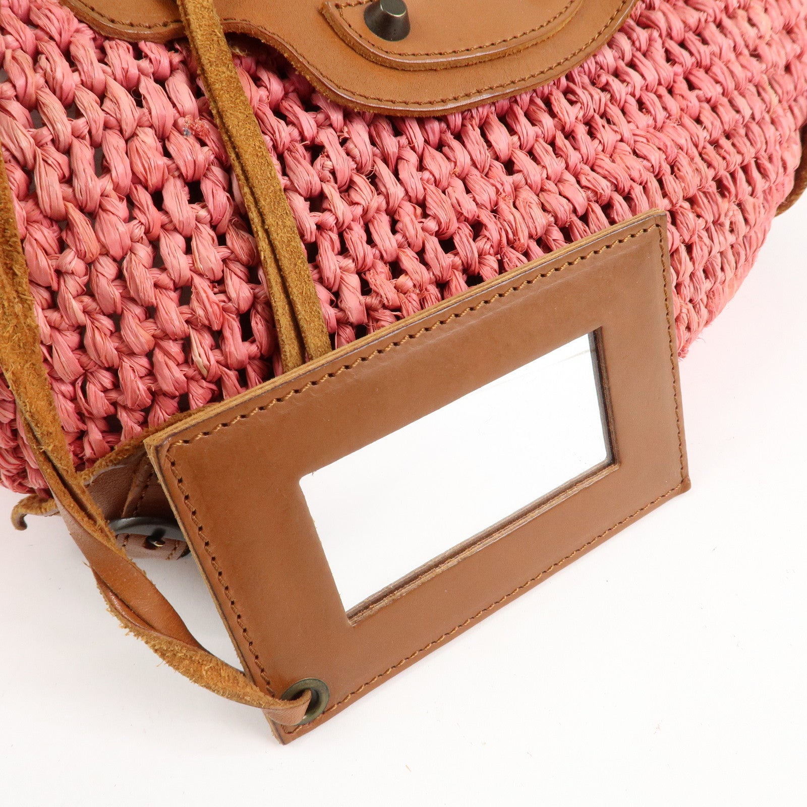 BALENCIAGA Straw Tote Bag Shoulder Bag Brown Pink 236741 Used