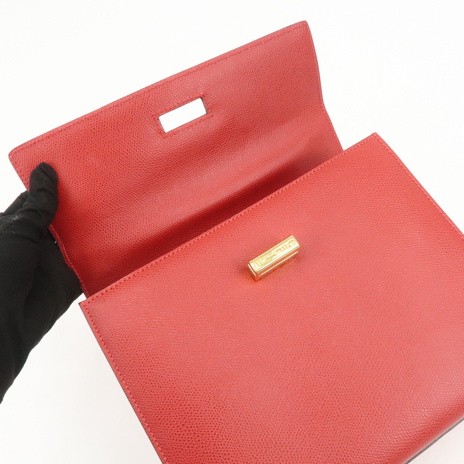 CELINE Leather Top Handle Turn Lock 2Way Hand Bag Shoulder Bag Red