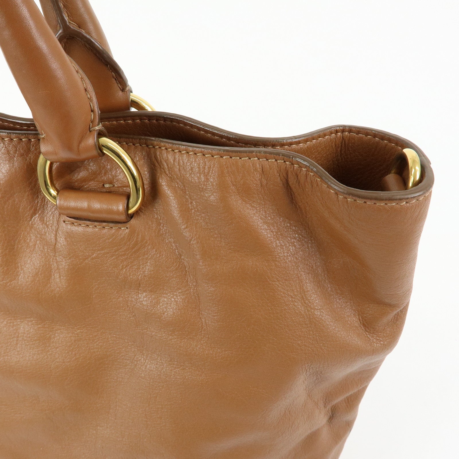 PRADA Logo Leather 2Way Tote Bag Shoulder Bag Brown BN1713