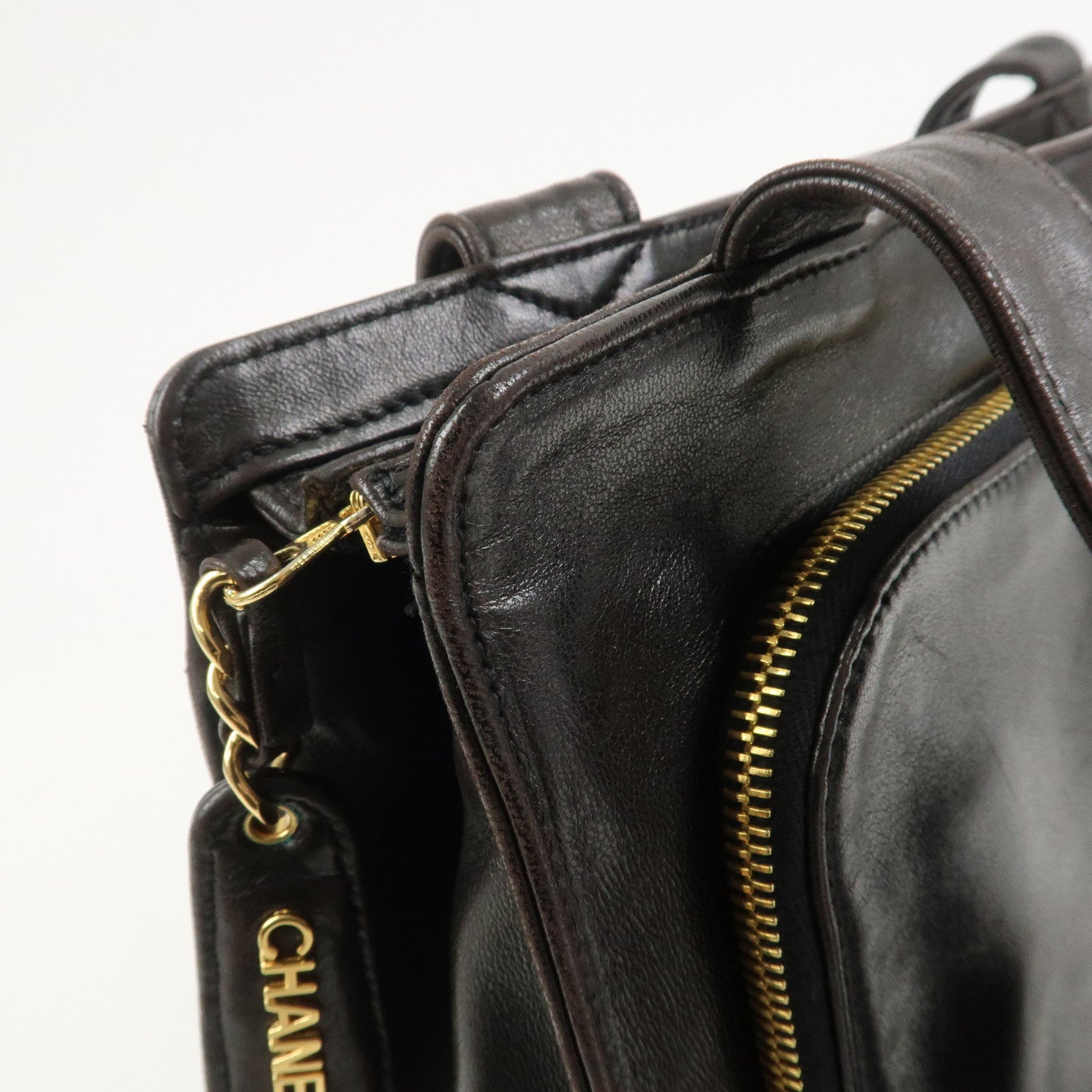 CHANEL COCO Mark Lambskin Tote Bag Shoulder Bag Dark Brown