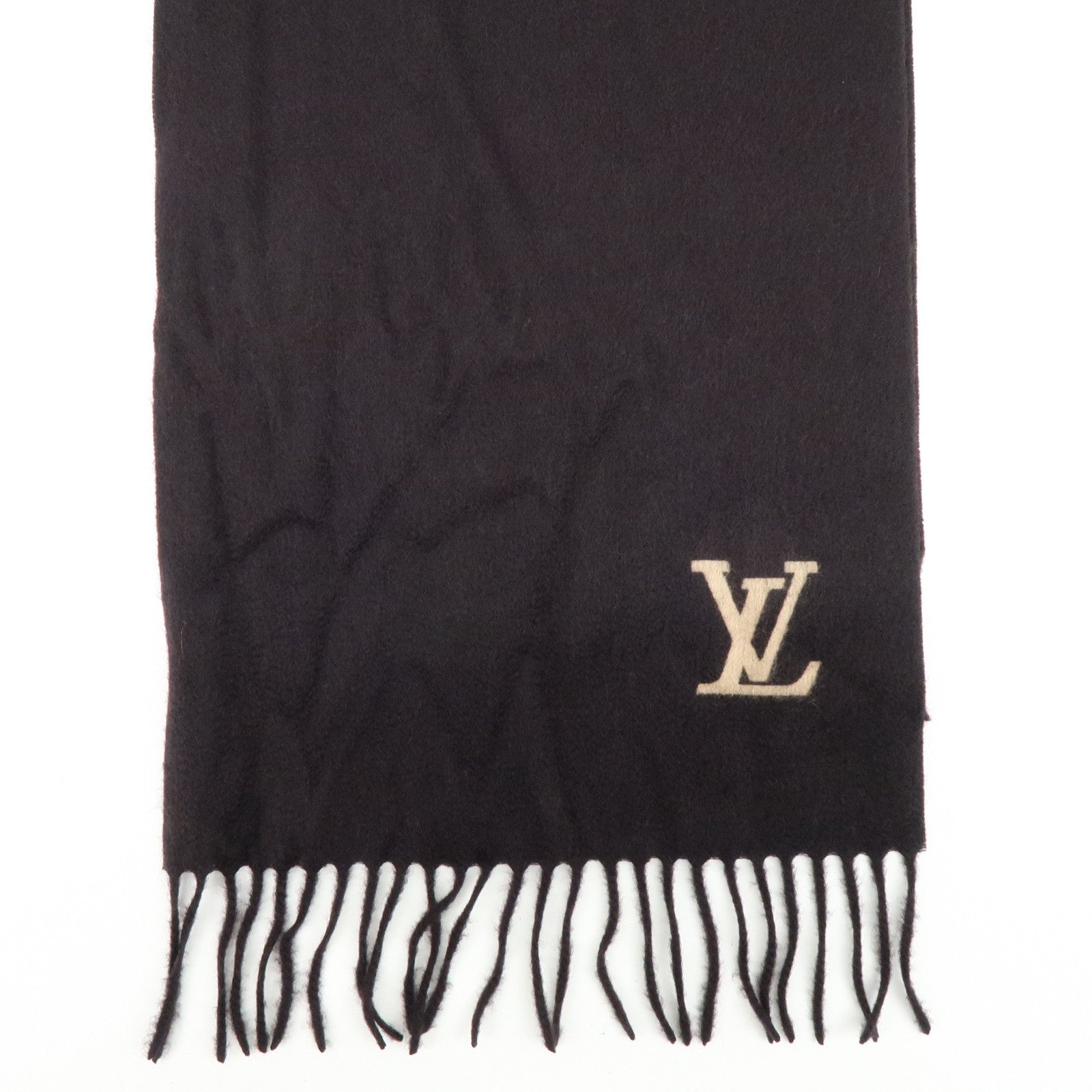 Louis Vuitton Echarpe Gelam LV Logo Cashmere 100% Scarf Black Beige
