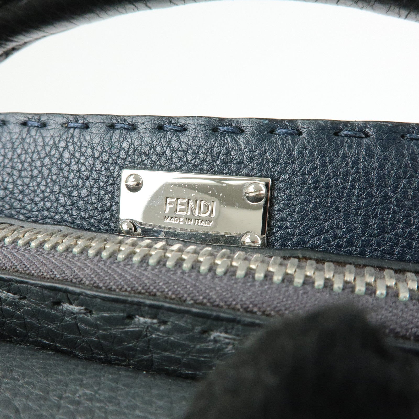 FENDI Selleria Peekaboo Leather 2Way Bag Hand Bag Gray 7VA406