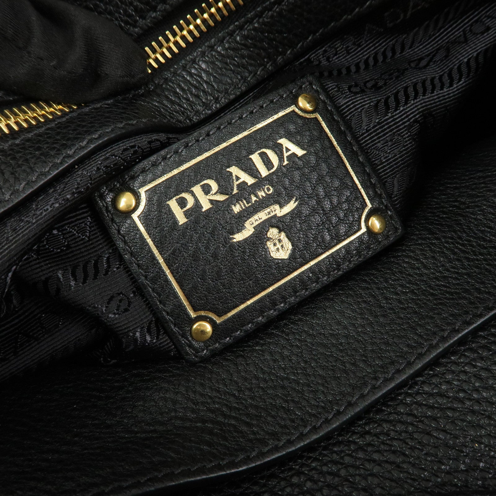 PRADA Logo Leather 2Way Bag Shoulder Bag Hand Bag Black 1BG044