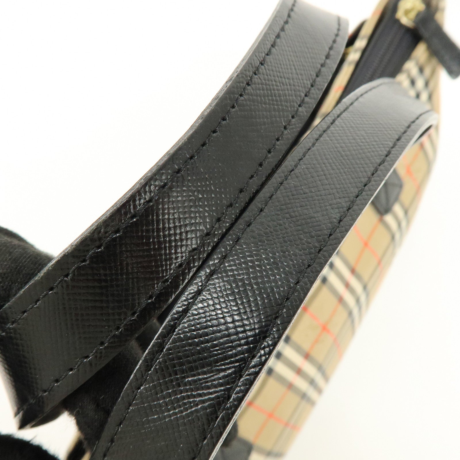 BURBERRY Canvas Leather Nova Plaid Tote Bag Hand Bag Brown Black