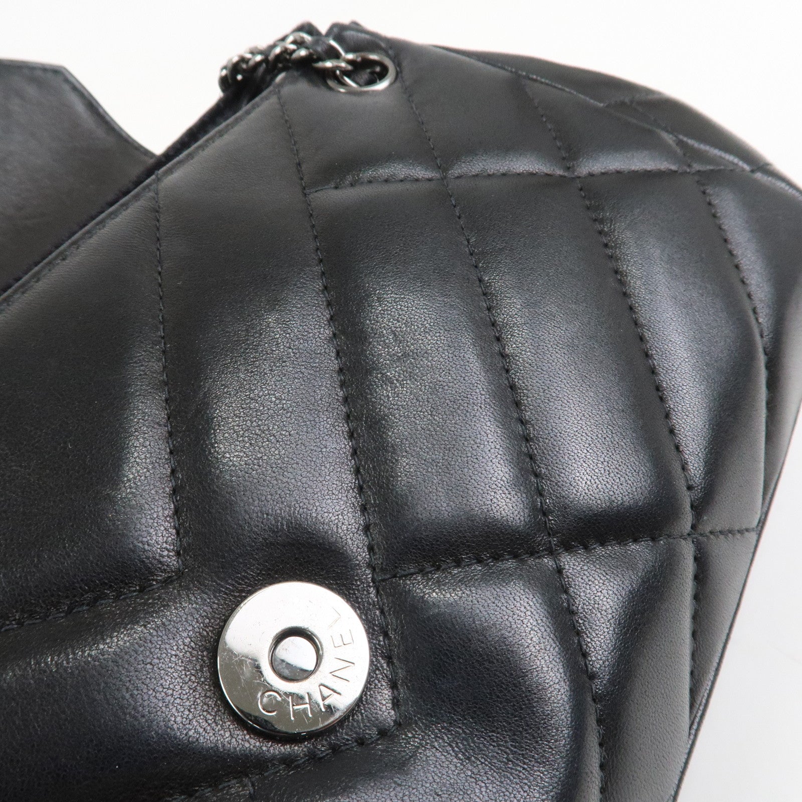 CHANEL COCO Mark Lamb Skin Chain Shoulder Bag Hand Bag Black