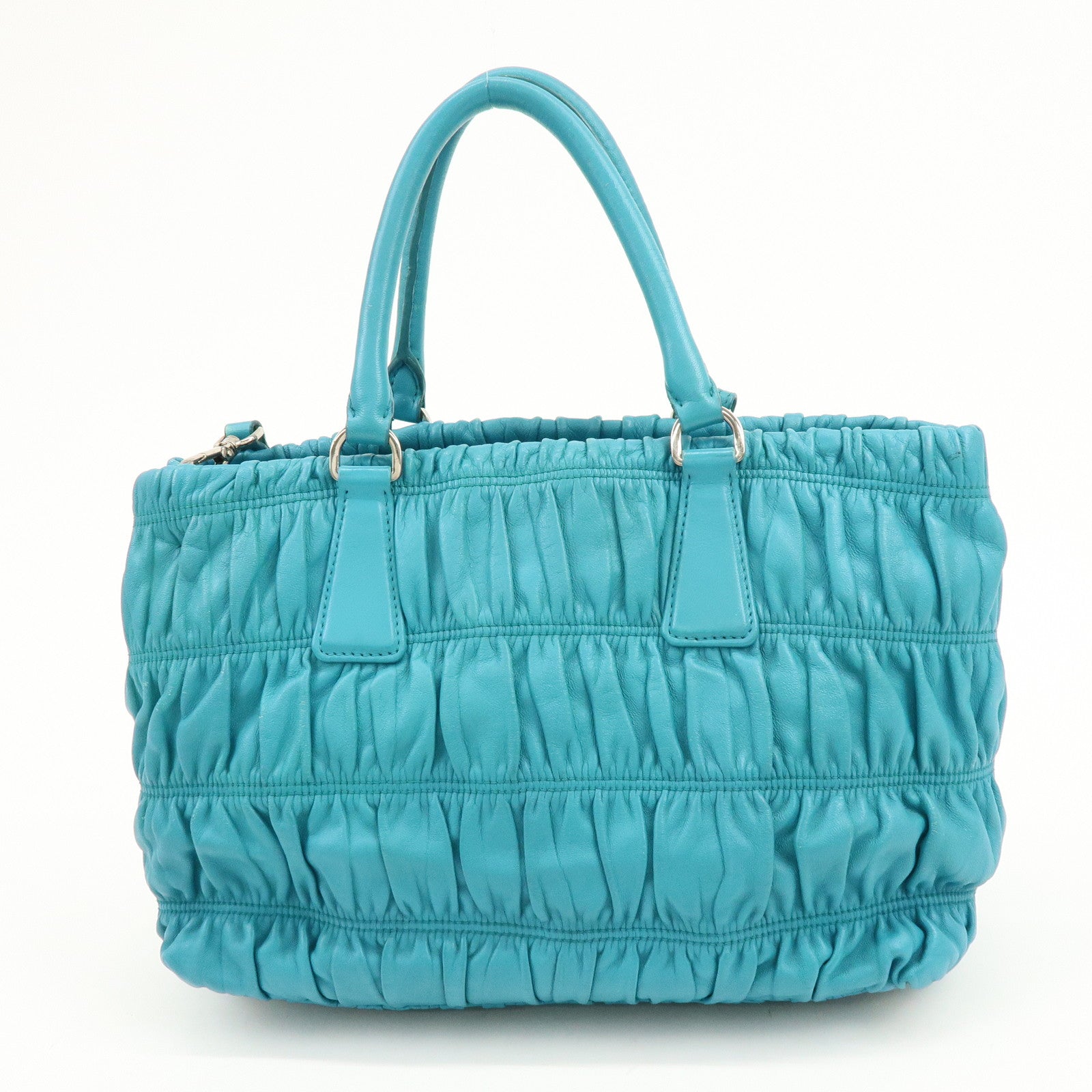 PRADA Leather 2Way Bag Hand Bag Shoulder Bag Turquoise Blue