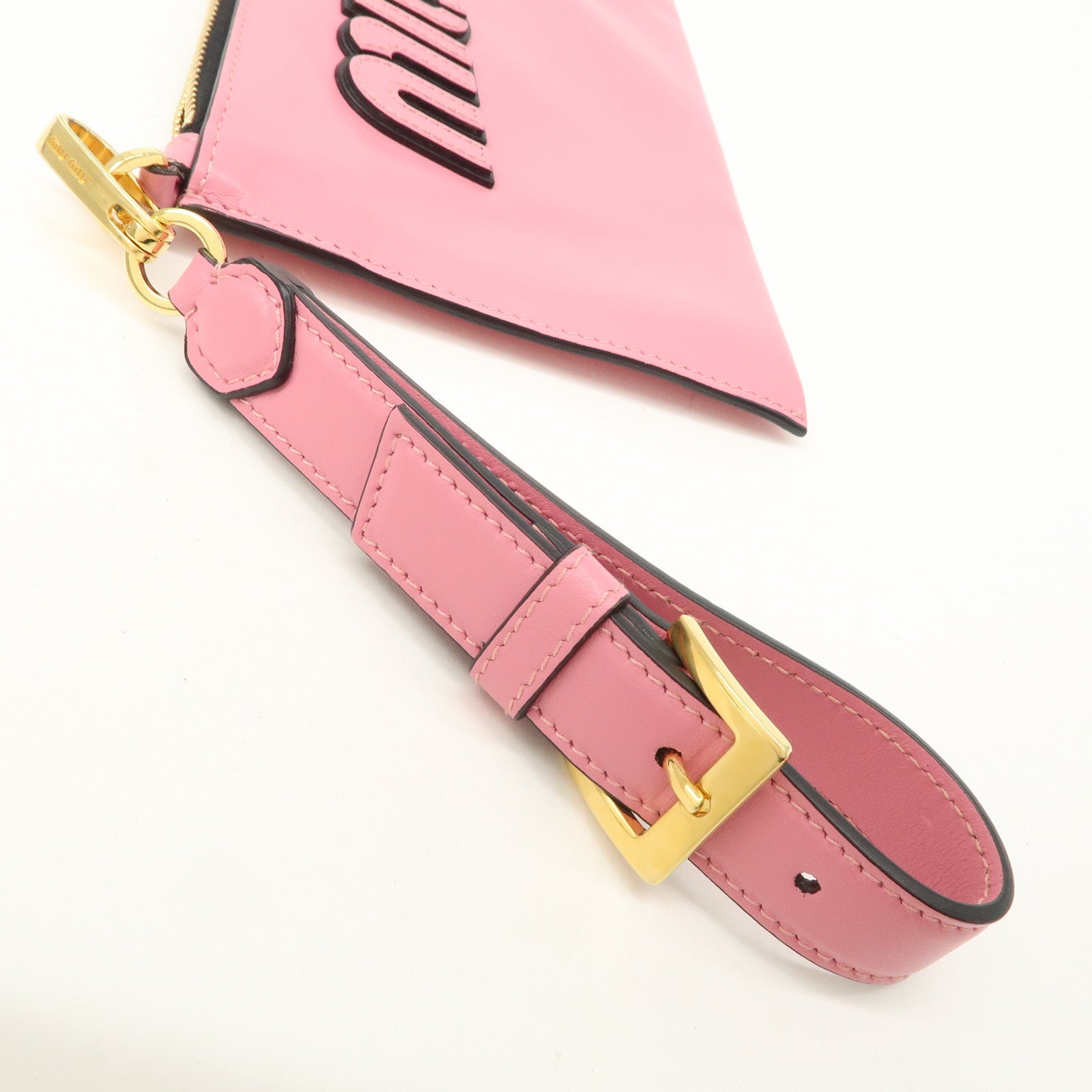 MIUMIU Logo Leather Clutch Bag Pouch Pink 5N1890