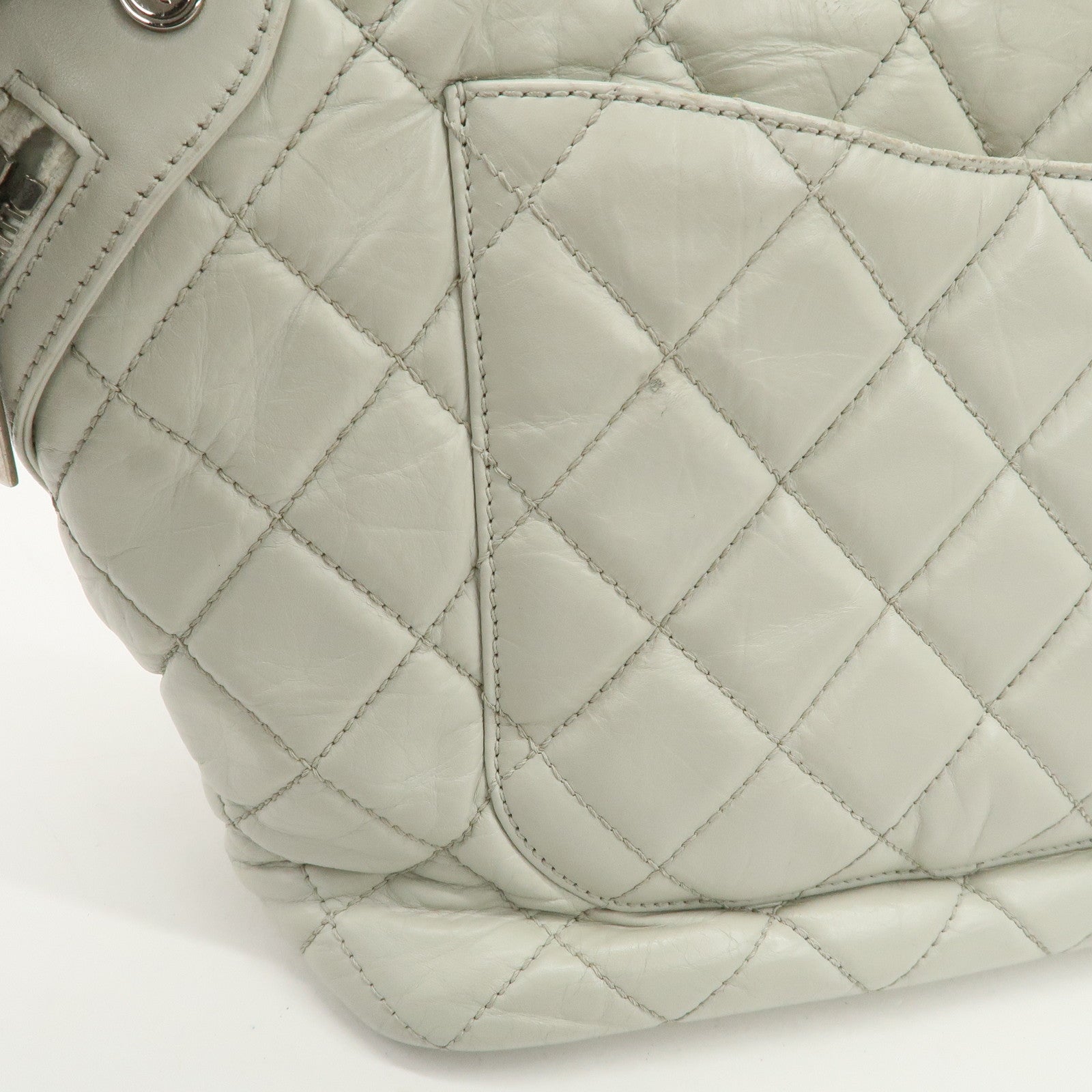 CHANEL Cambon Line Cotton Club Lamb Skin Shoulder Bag Hand Bag White A34318 Used