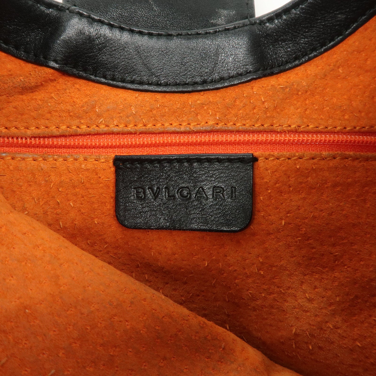 BVLGARI Leather Shoulder Bag Hand Bag Black Silver