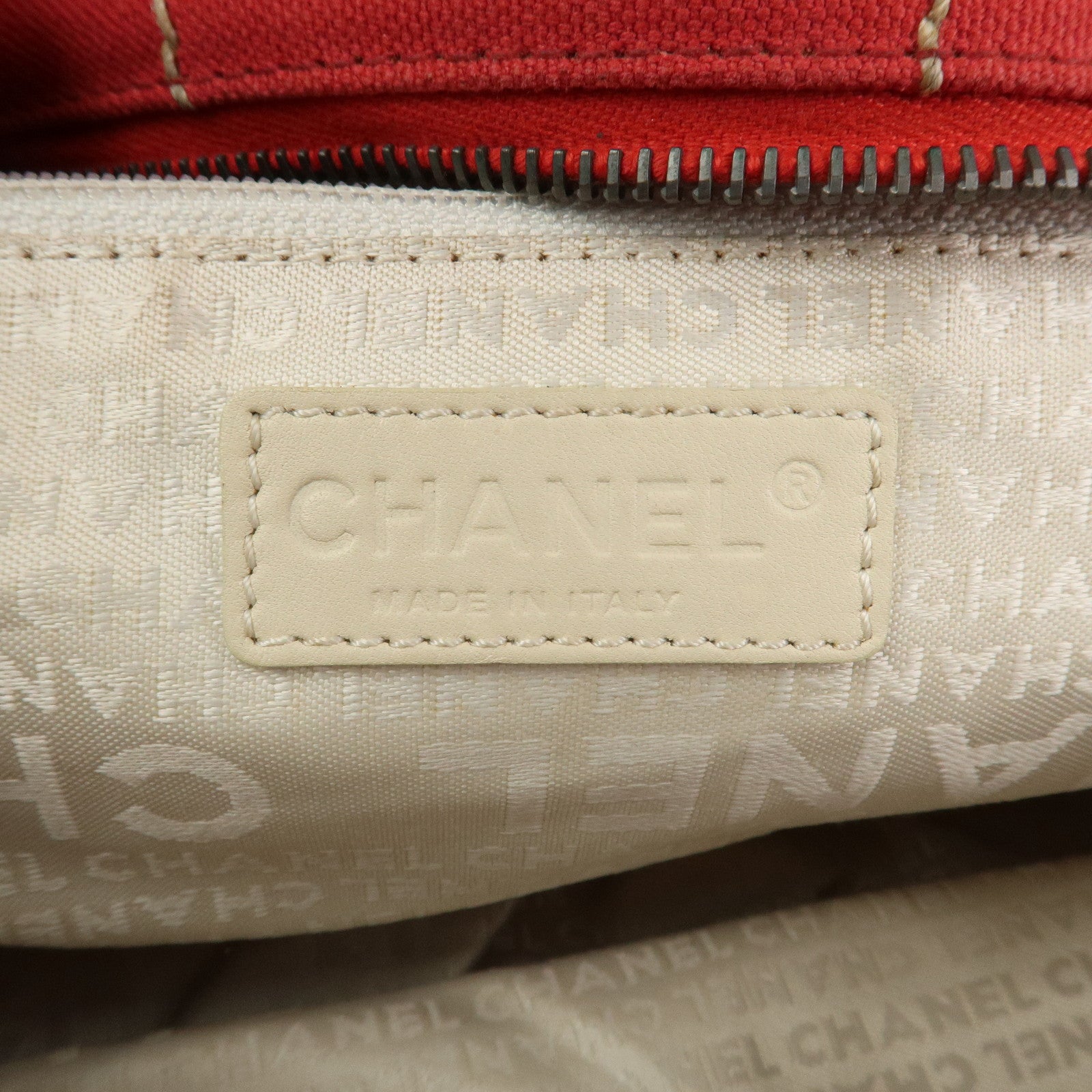 CHANEL Chocolate Bar COCO Mark Canvas Leather Hand Bag Red