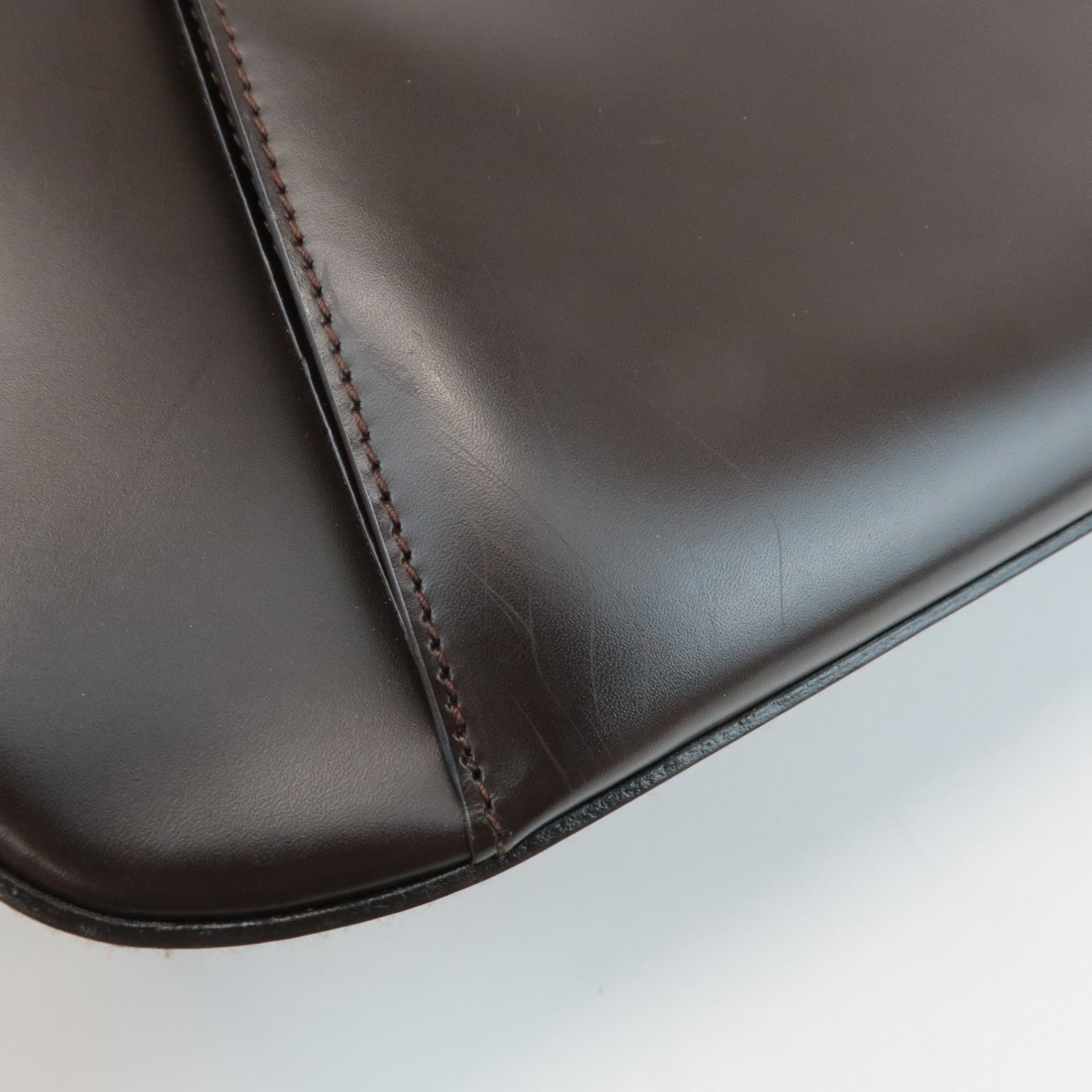 Ferragamo Gancini Leather Shoulder Bag Hand Bag Dark Brown Used