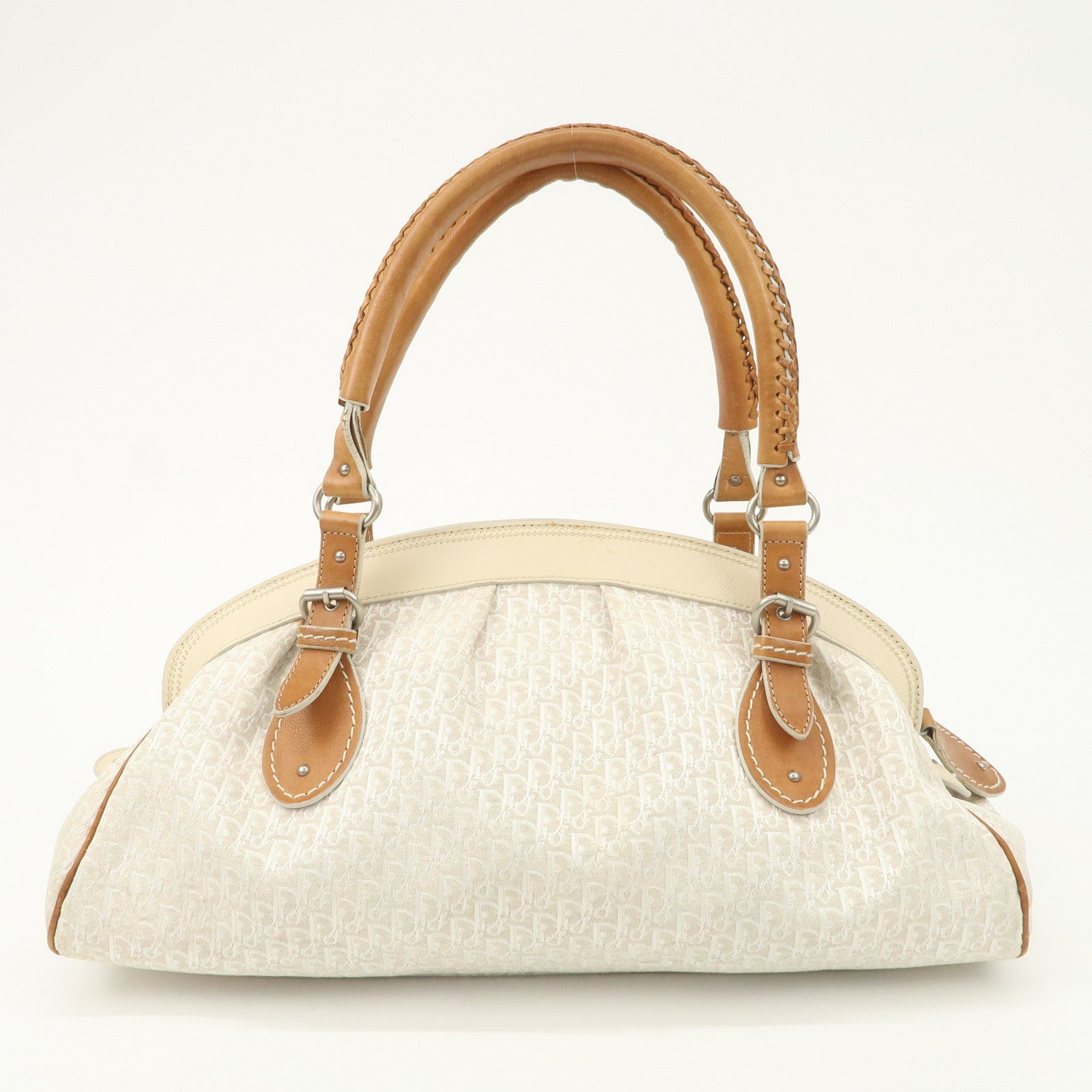 Christian Dior Trotter Canvas Leather Shoulder Bag Brown Ivory