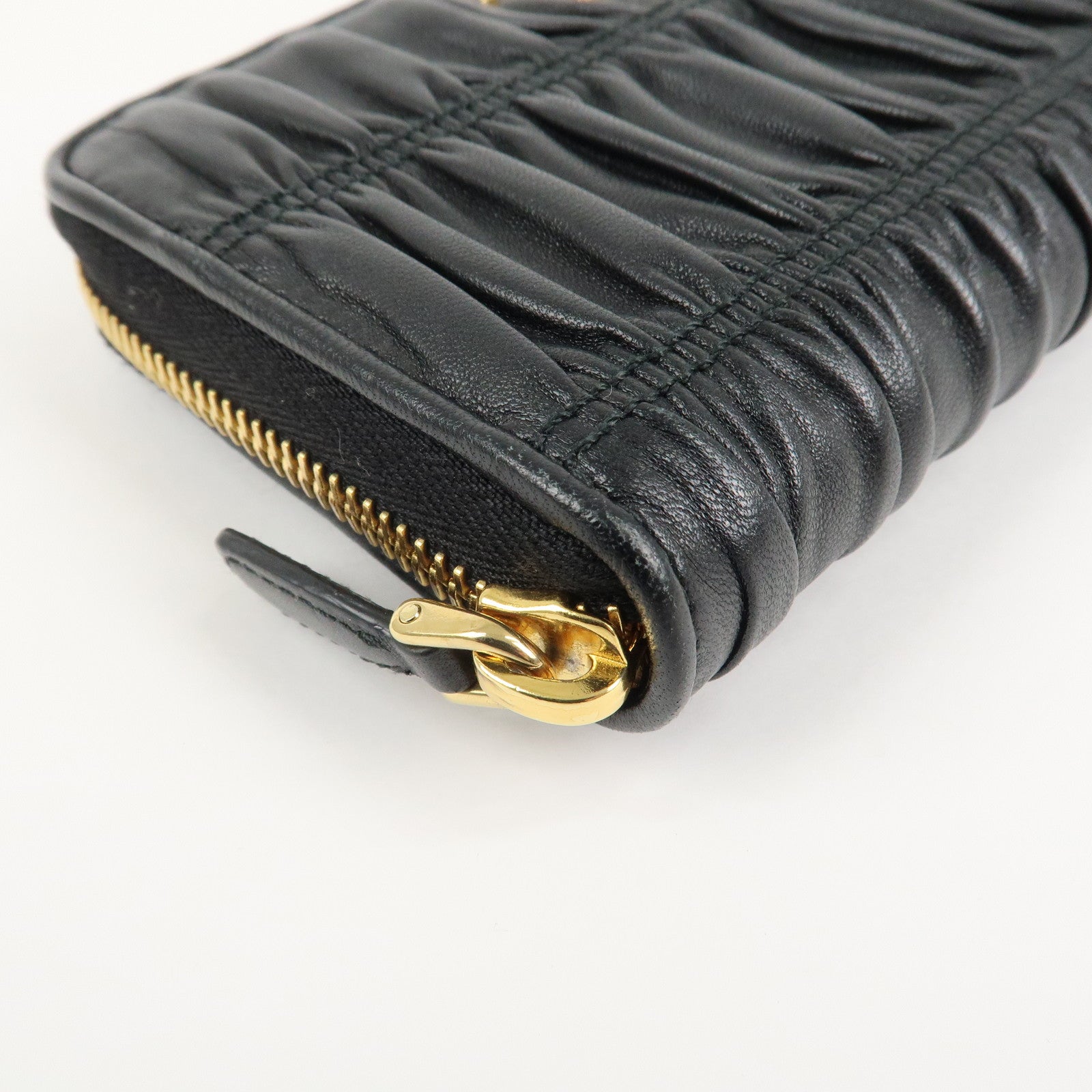 PRADA Nappa Leather Round Zippy Compact Wallet Black 1ML157 Used