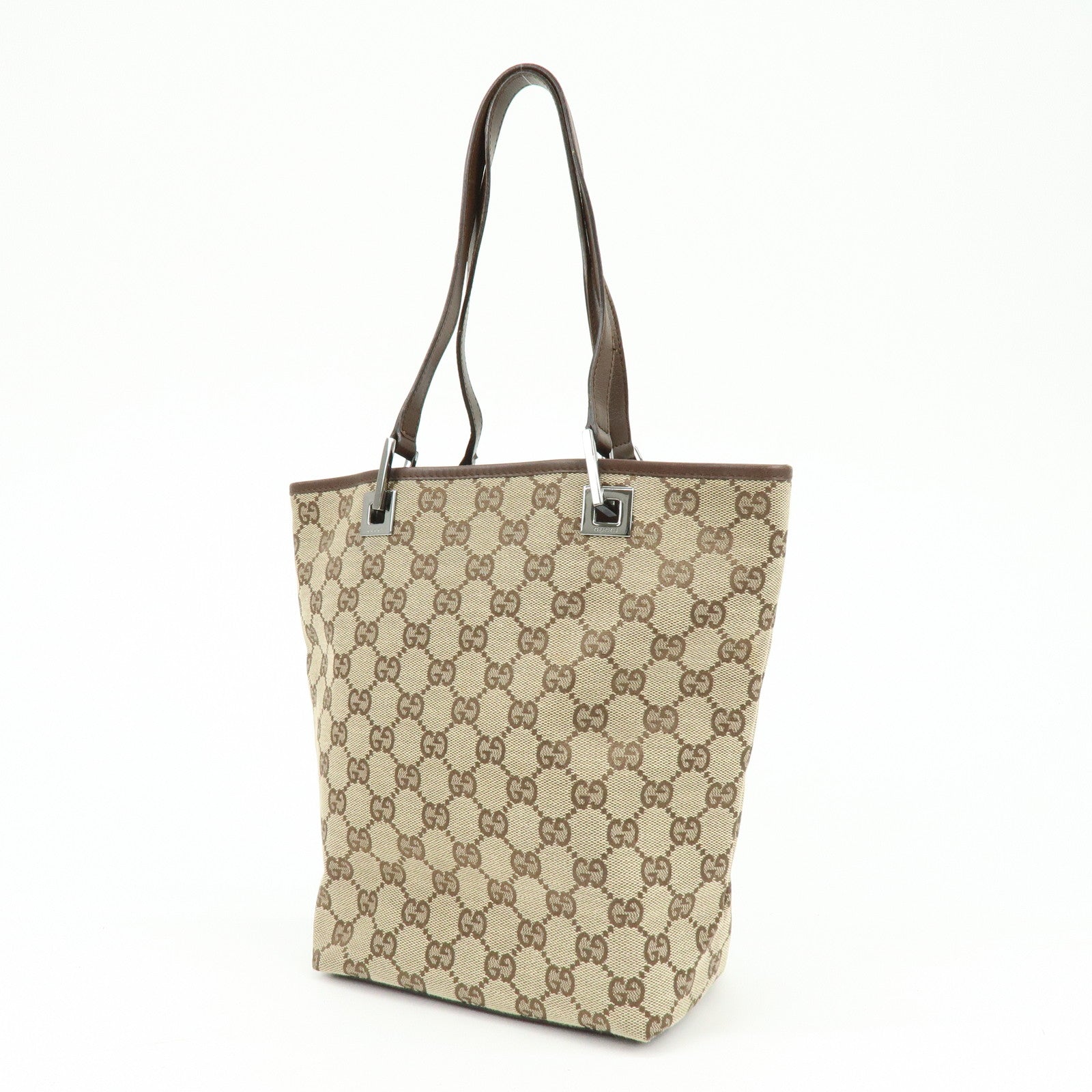 GUCCI GG Canvas Leather Tote Bag Shoulder Bag Beige Brown 31244