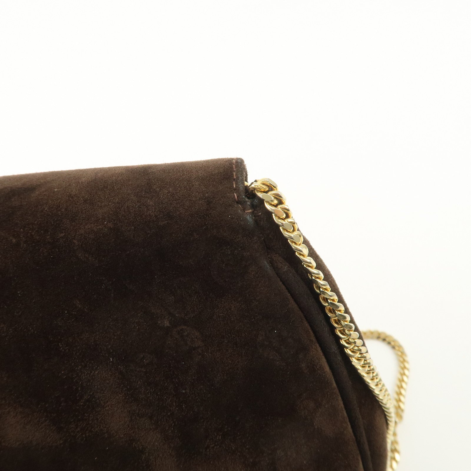 Ferragamo Suede Chain Shoulder Bag Dark Brown