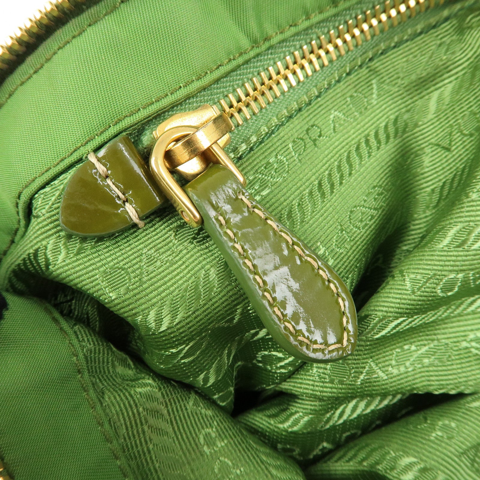 PRADA Bijou Nylon Stone Chain Shoulder Bag Clutch Bag Green