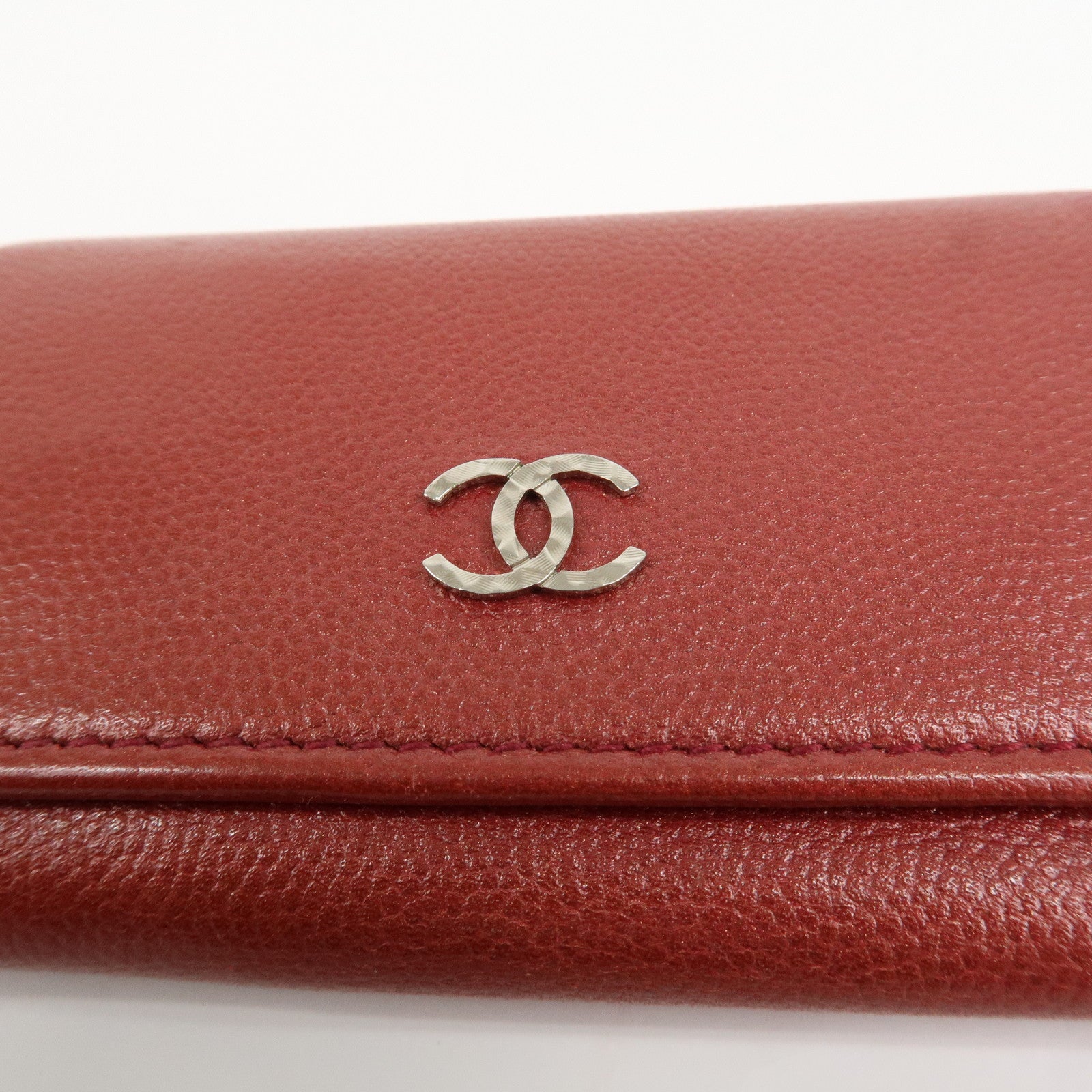 CHANEL COCO Mark Caviaskin Leather 6 Rings Key Case Key Ring Red