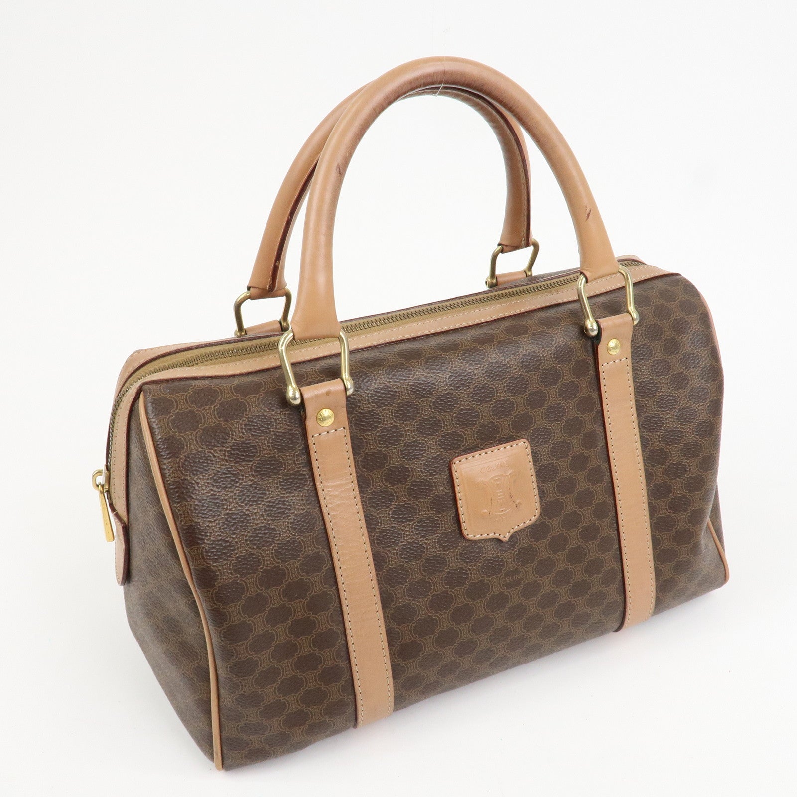 CELINE Macadam PVC Leather Boston Bag Hand Bag Brown