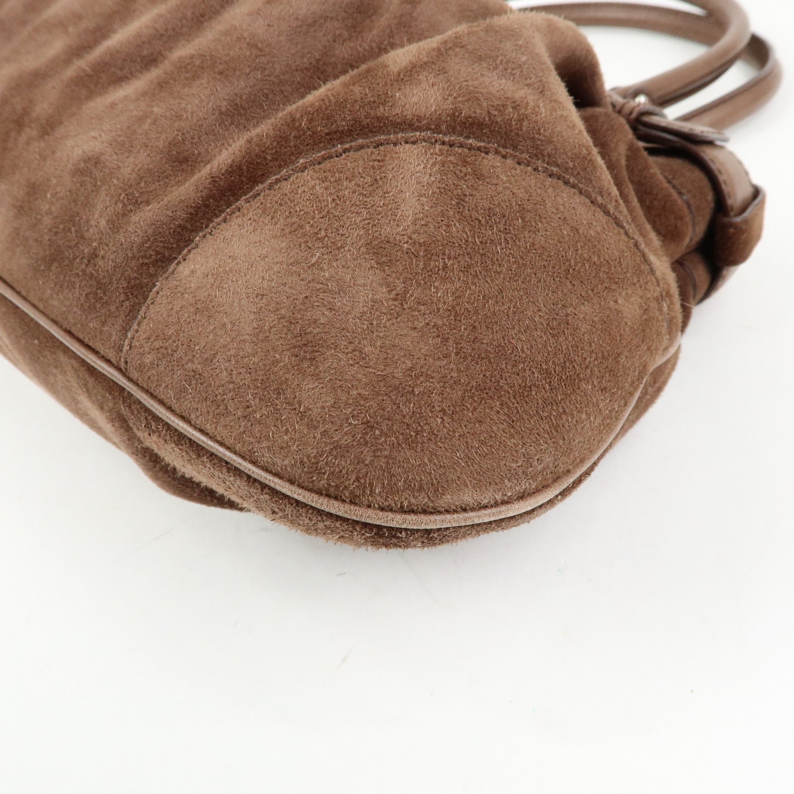 Ferragamo Gancini Suede Leather Shoulder Bag Hand Bag Brown