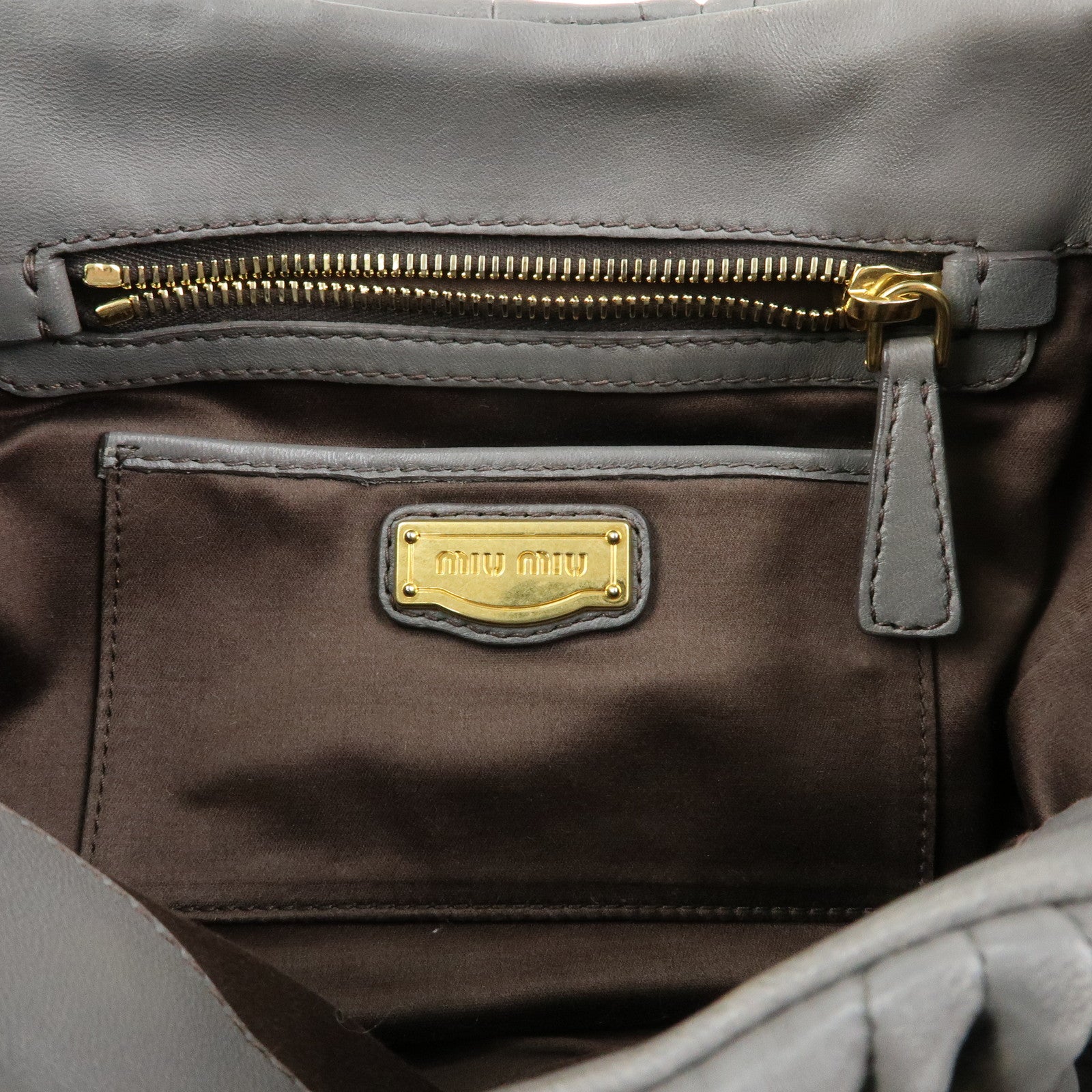 MIU MIU Matelasse Nappa Leather Hand Bag Gray RN0473