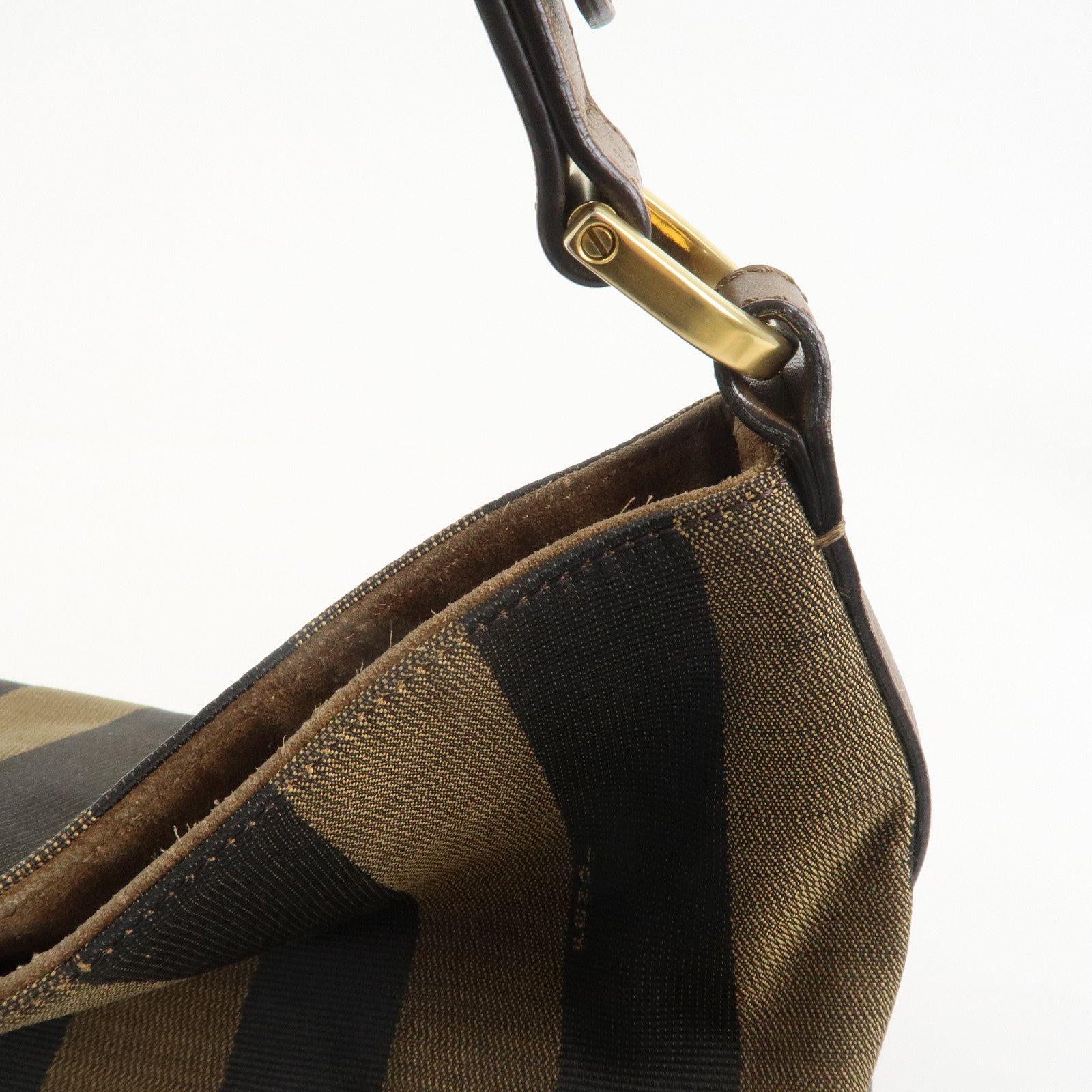 FENDI Pecan Canvas Leather Shoulder Bag Brown Black 8BR669