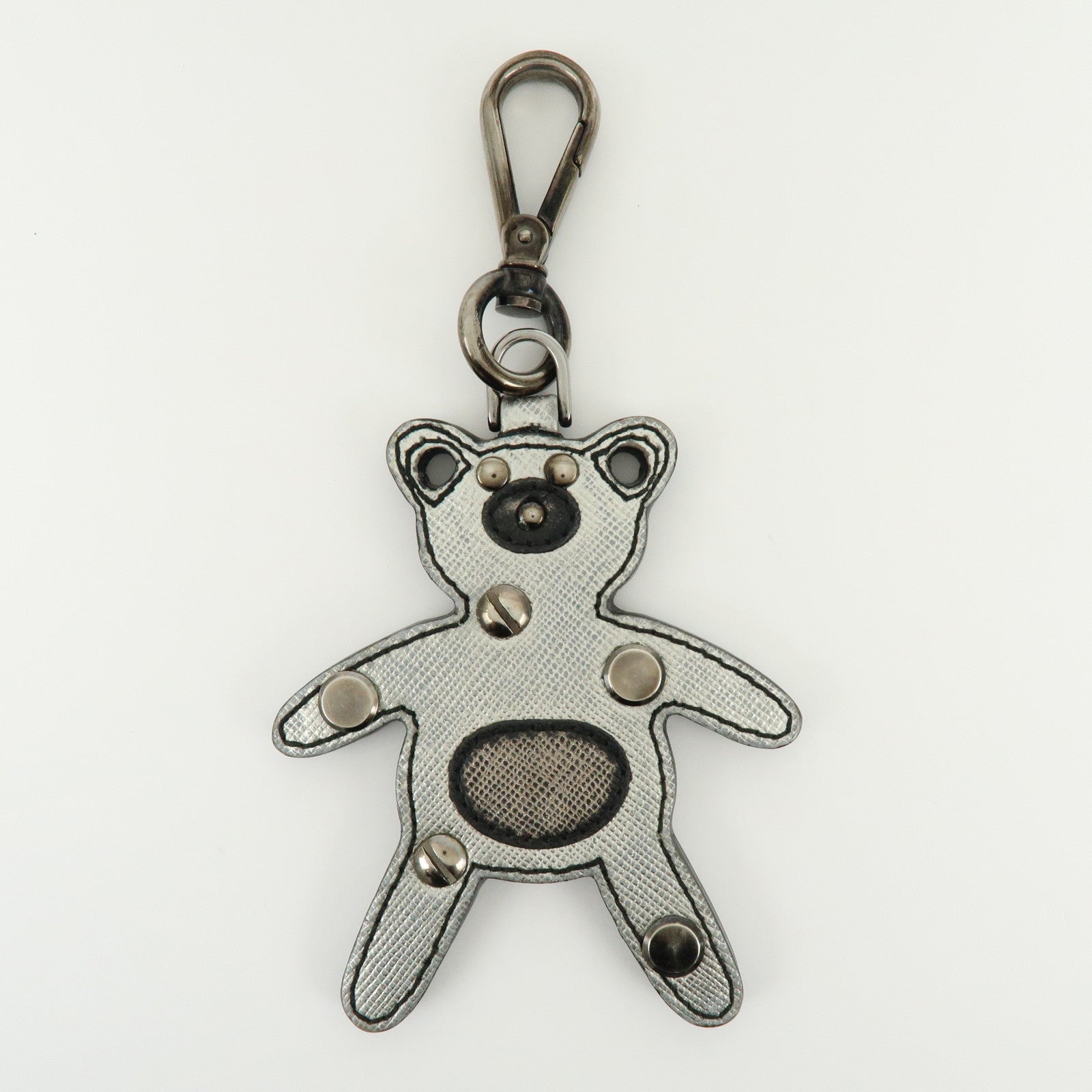 PRADA Saffiano Leather Bear Motif Bag Key Charm Silver