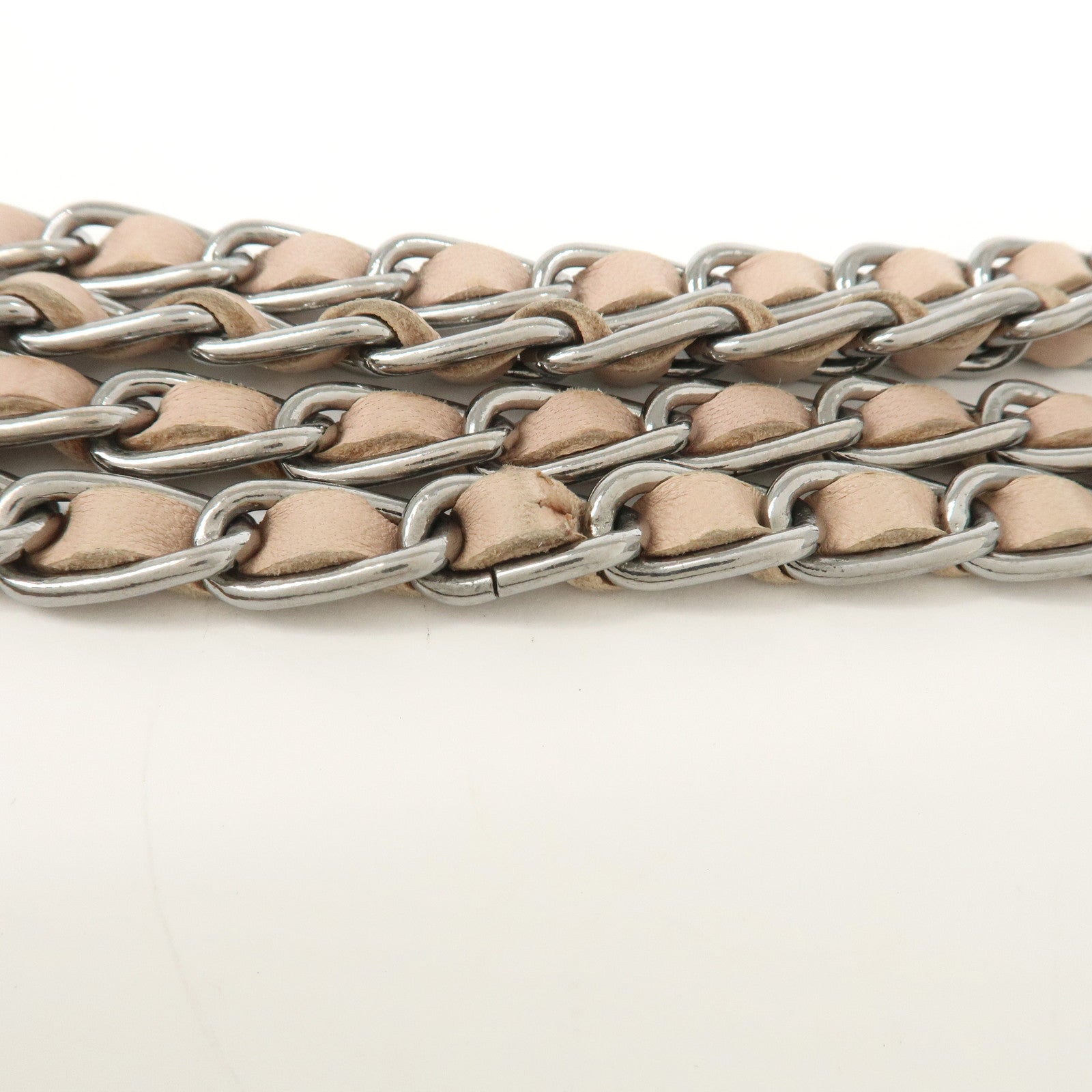 PRADA Leather Gathered Chain Shoulder Bag Pink Beige B4695C