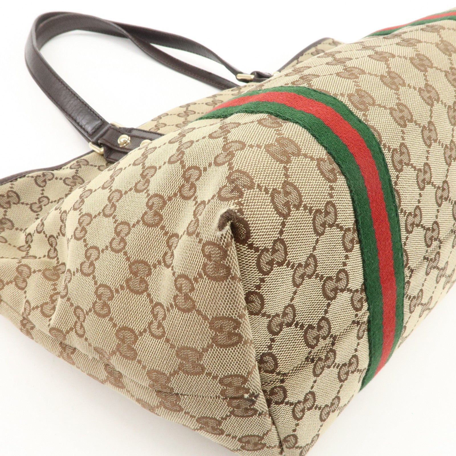 GUCCI Sherry GG Canvas Leather Tote Bag Beige Brown 139260 Used