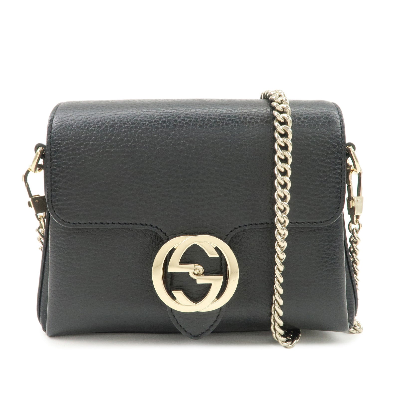 GUCCI Interlocking G Leather Chain Shoulder Bag Black 607720 Used
