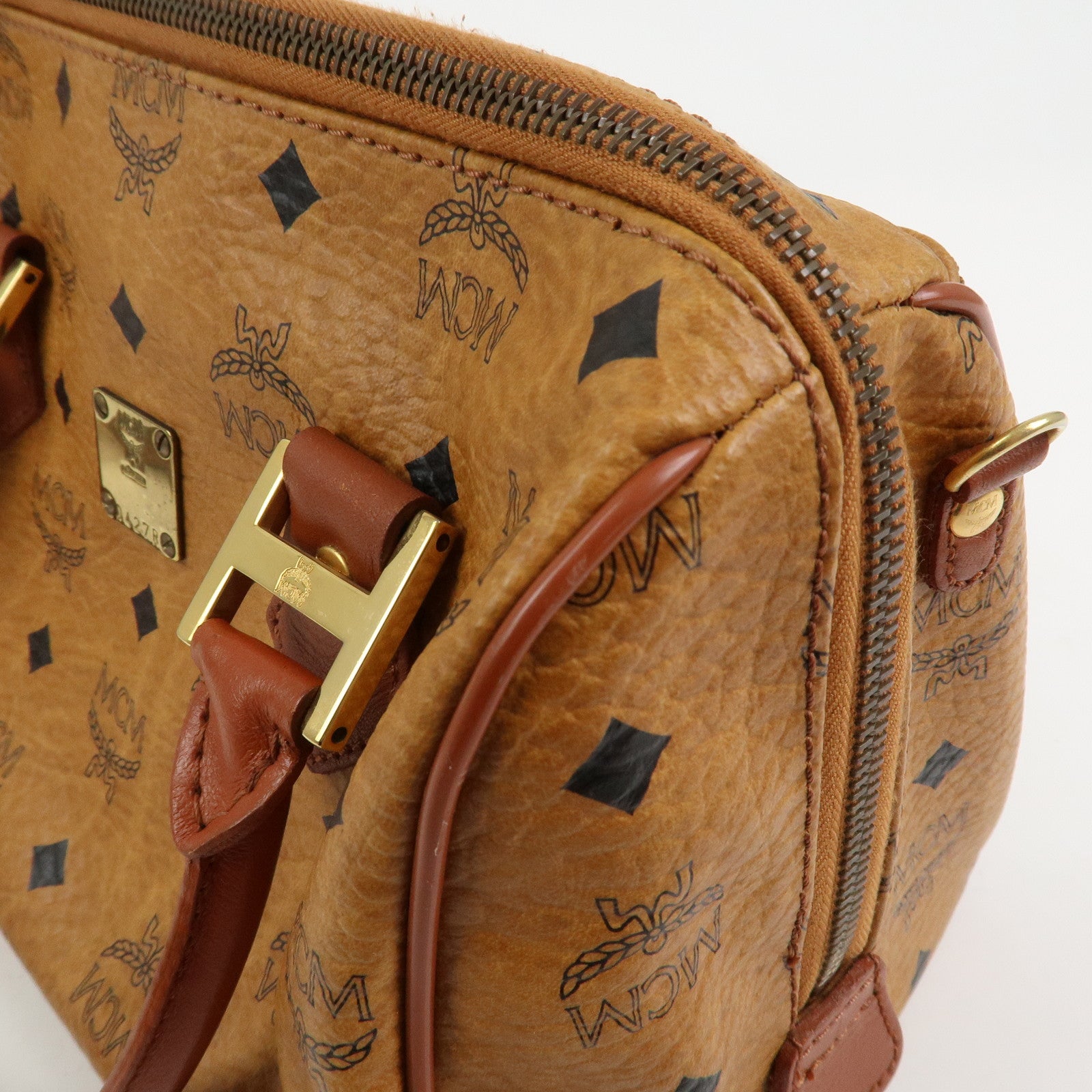 MCM Visetos Leather 2Way Bag Hand Bag Shoulder Bag Brown