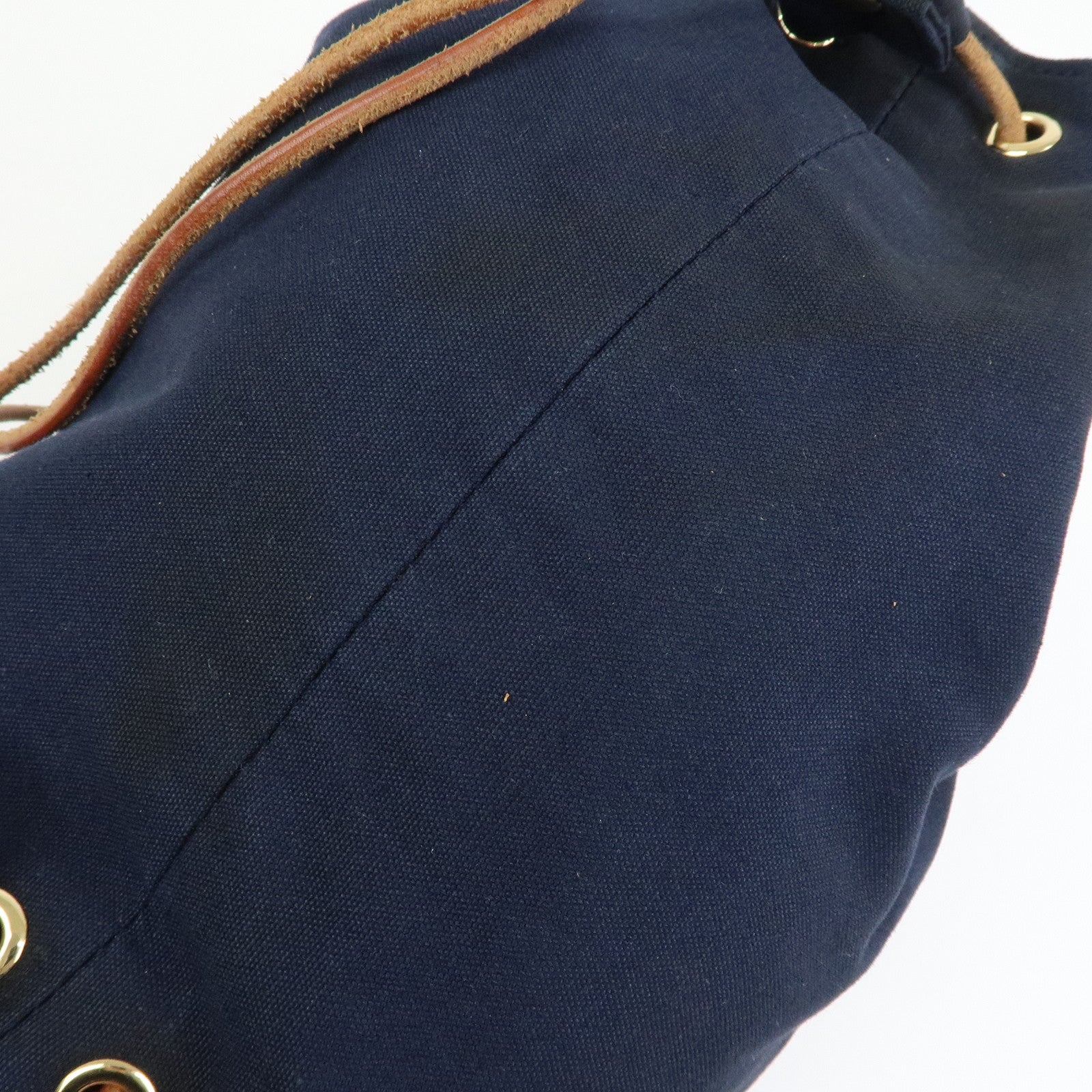 HERMES Canvas Leather Porochon Mimil PM Drawstring Backpack Navy